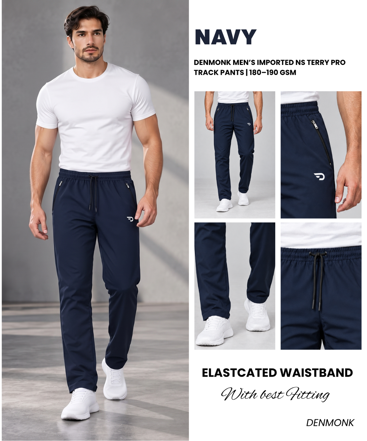 Denmonk Men’s Imported NS Terry Pro Lycra Track Pants | 180–190 GSM | Slim Fit