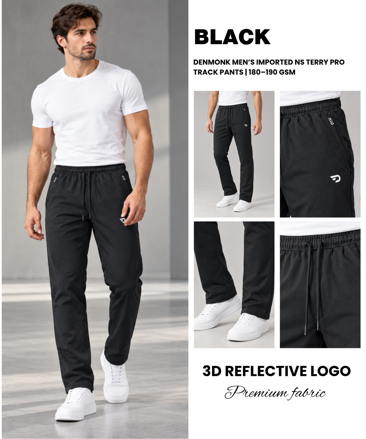 Denmonk Men’s Imported NS Terry Pro Lycra Track Pants | 180–190 GSM | Slim Fit