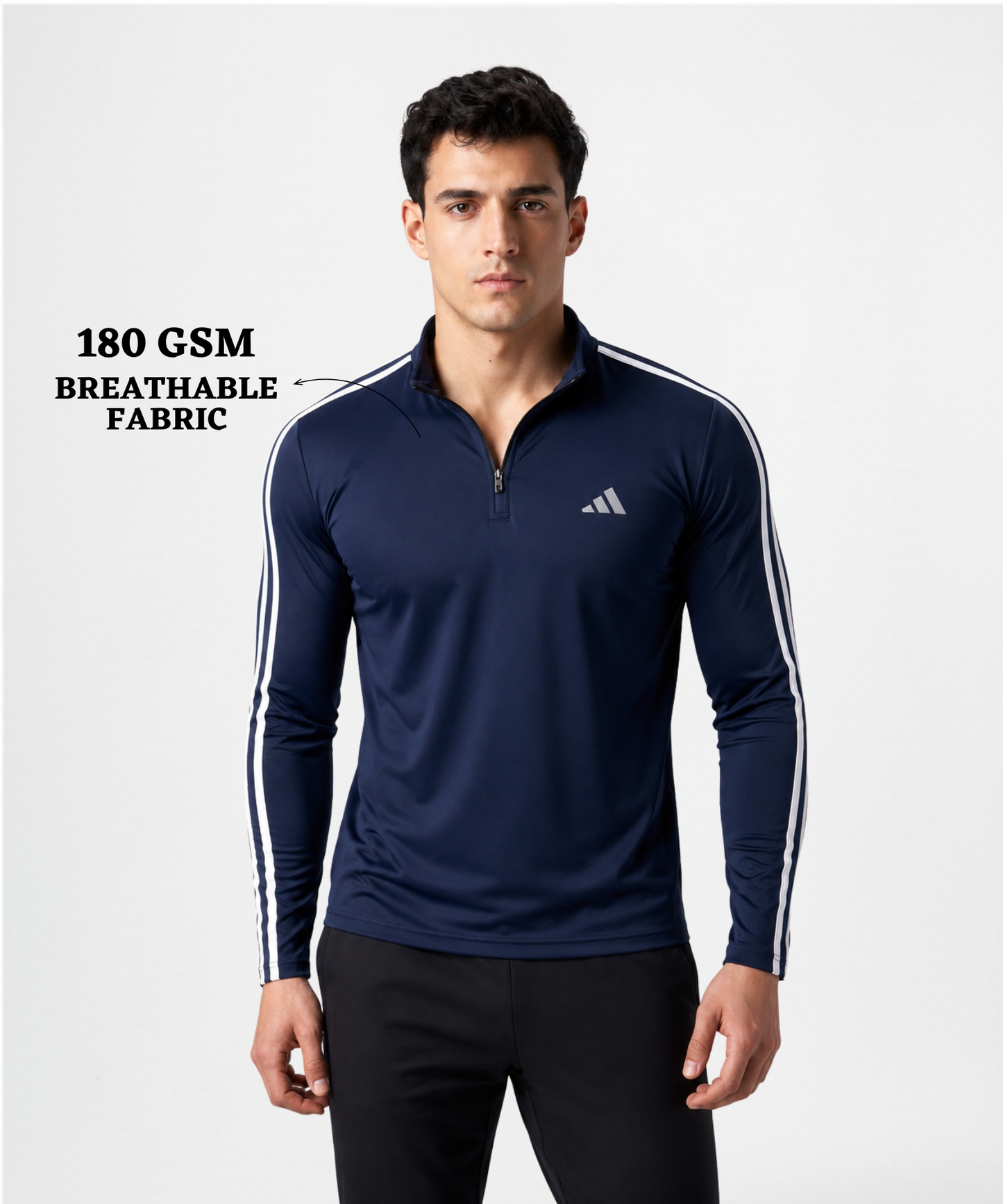 Imported Nylon Lycra Half Zipper T-Shirt (180 GSM)| 3 Strip Design