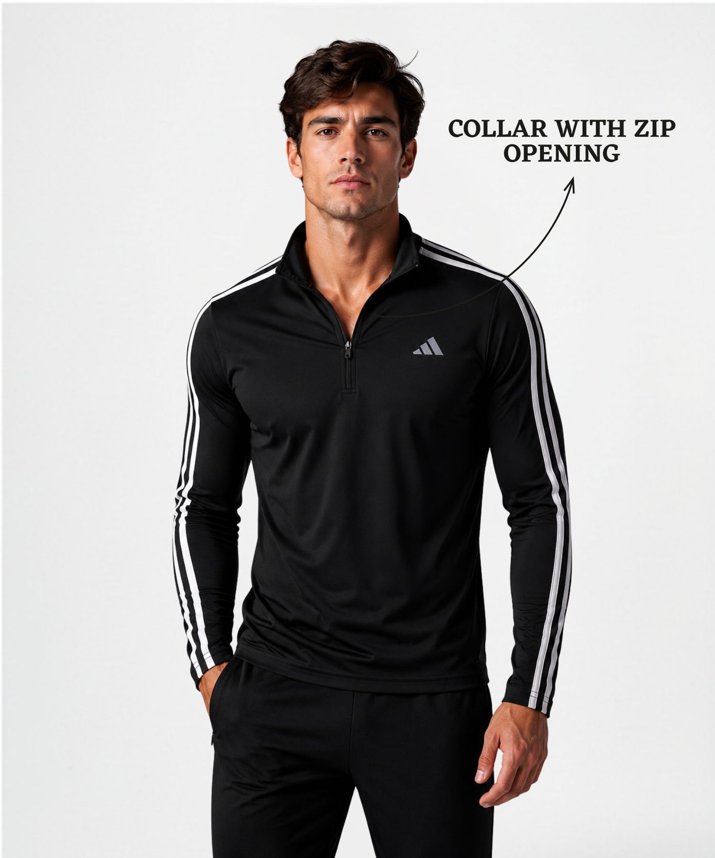 Imported Nylon Lycra Half Zipper T-Shirt (180 GSM)| 3 Strip Design