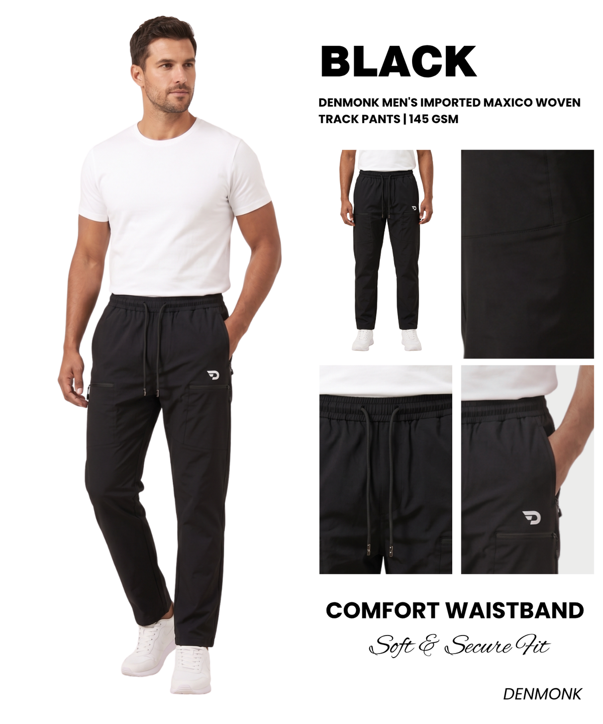 Denmonk Men's Imported Maxico Woven Lightweight Track Pants | 145 GSM | Comfort Fit | Front Zipper Pockets