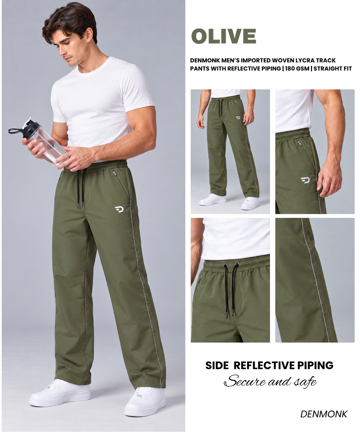 Denmonk Men’s Imported Woven Lycra Track Pants With Reflective Piping | 180 GSM | Straight Fit