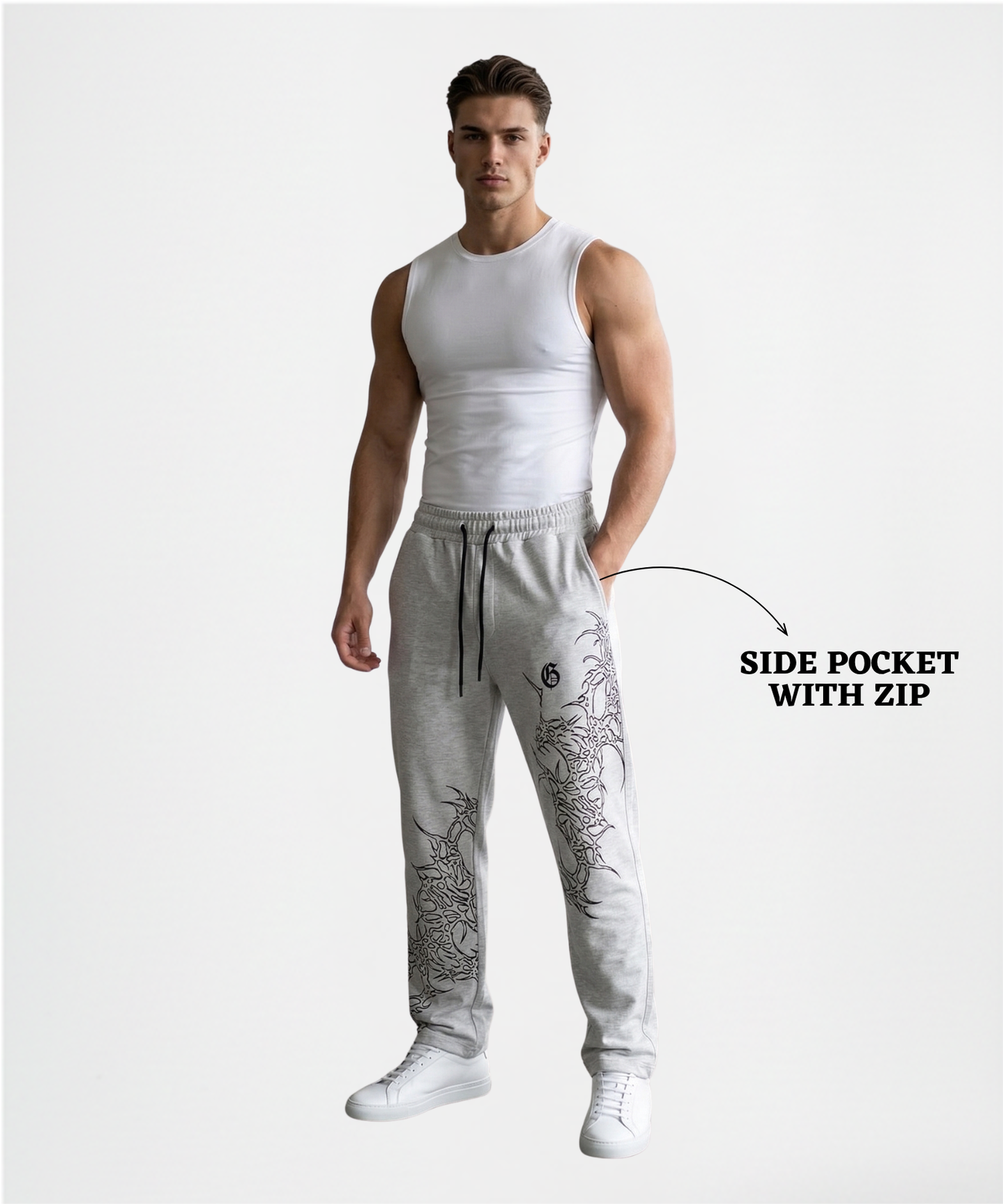 Men’s Premium Cotton Lycra Printed Track Pants (265 GSM) | Baggy Fit