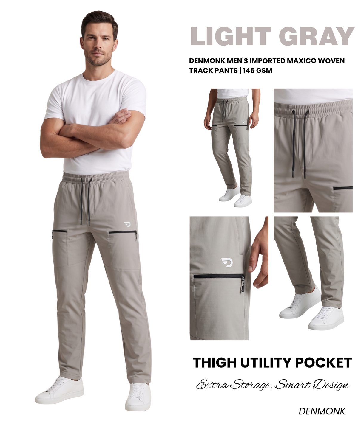 Denmonk Men's Imported Maxico Woven Lightweight Track Pants | 145 GSM | Comfort Fit | Front Zipper Pockets
