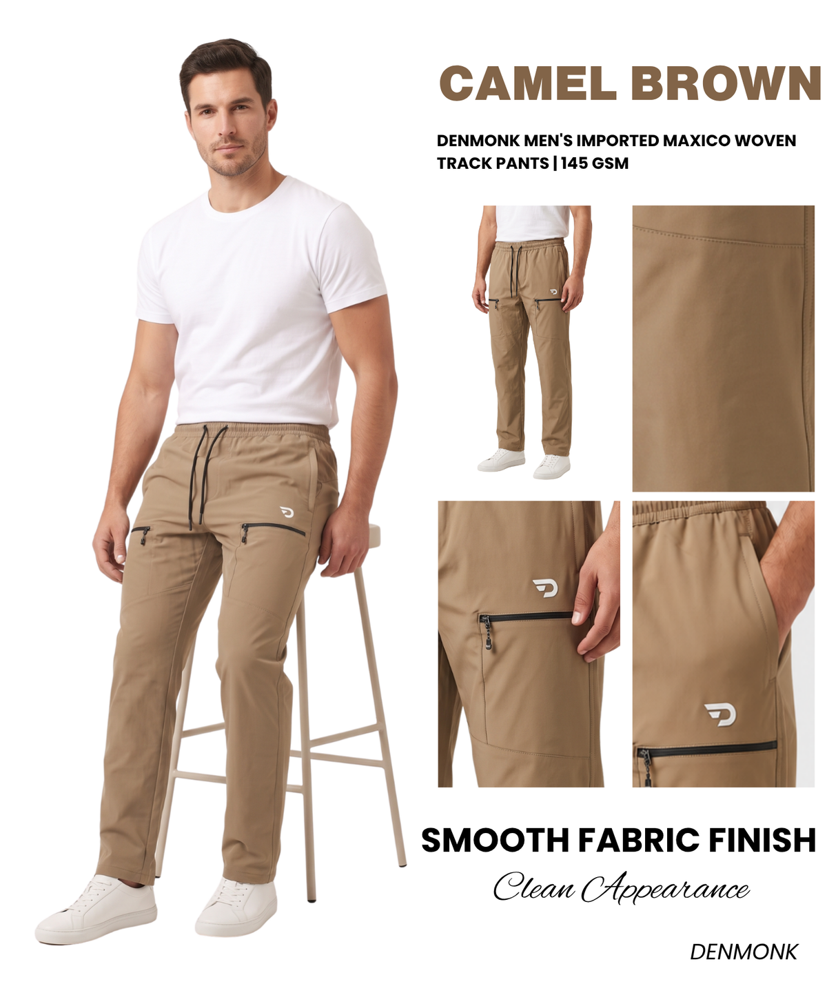 Denmonk Men's Imported Maxico Woven Lightweight Track Pants | 145 GSM | Comfort Fit | Front Zipper Pockets