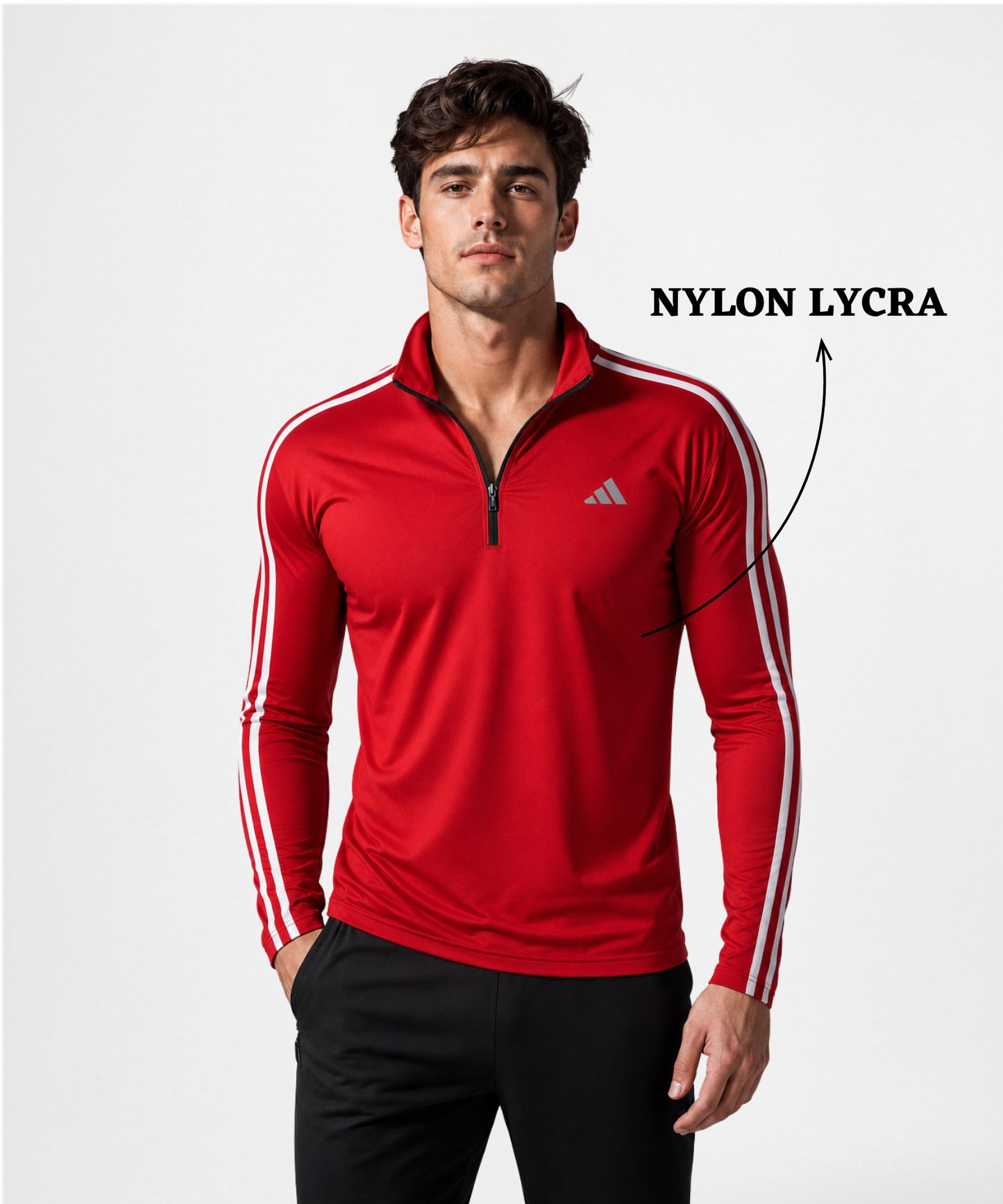Imported Nylon Lycra Half Zipper T-Shirt (180 GSM)| 3 Strip Design
