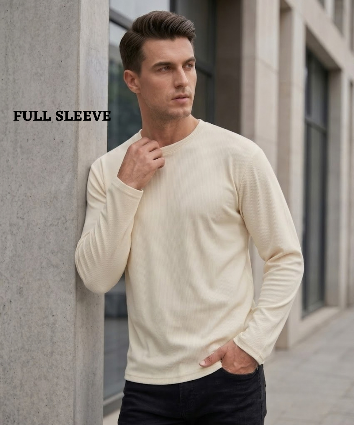 Men’s Premium  Corduroy Cotton Feel Full Sleeve T-Shirt | 220 GSM | Oversized Boxy Fit