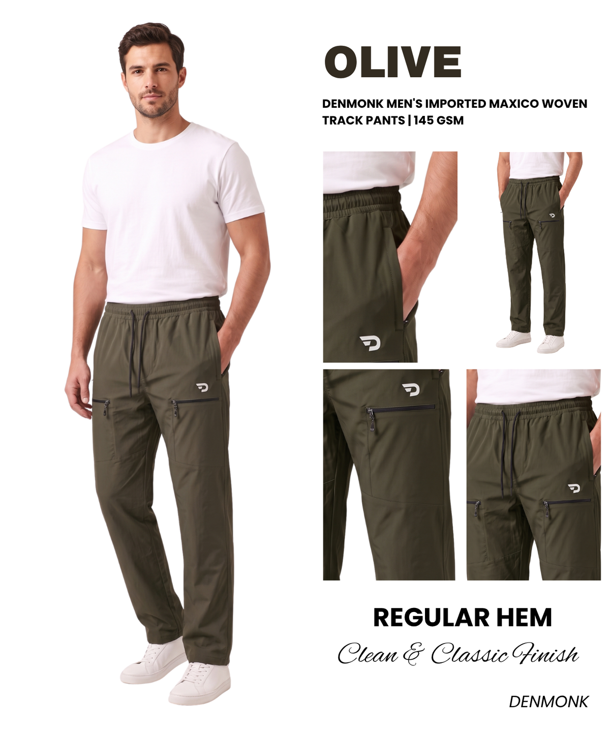 Denmonk Men's Imported Maxico Woven Lightweight Track Pants | 145 GSM | Comfort Fit | Front Zipper Pockets