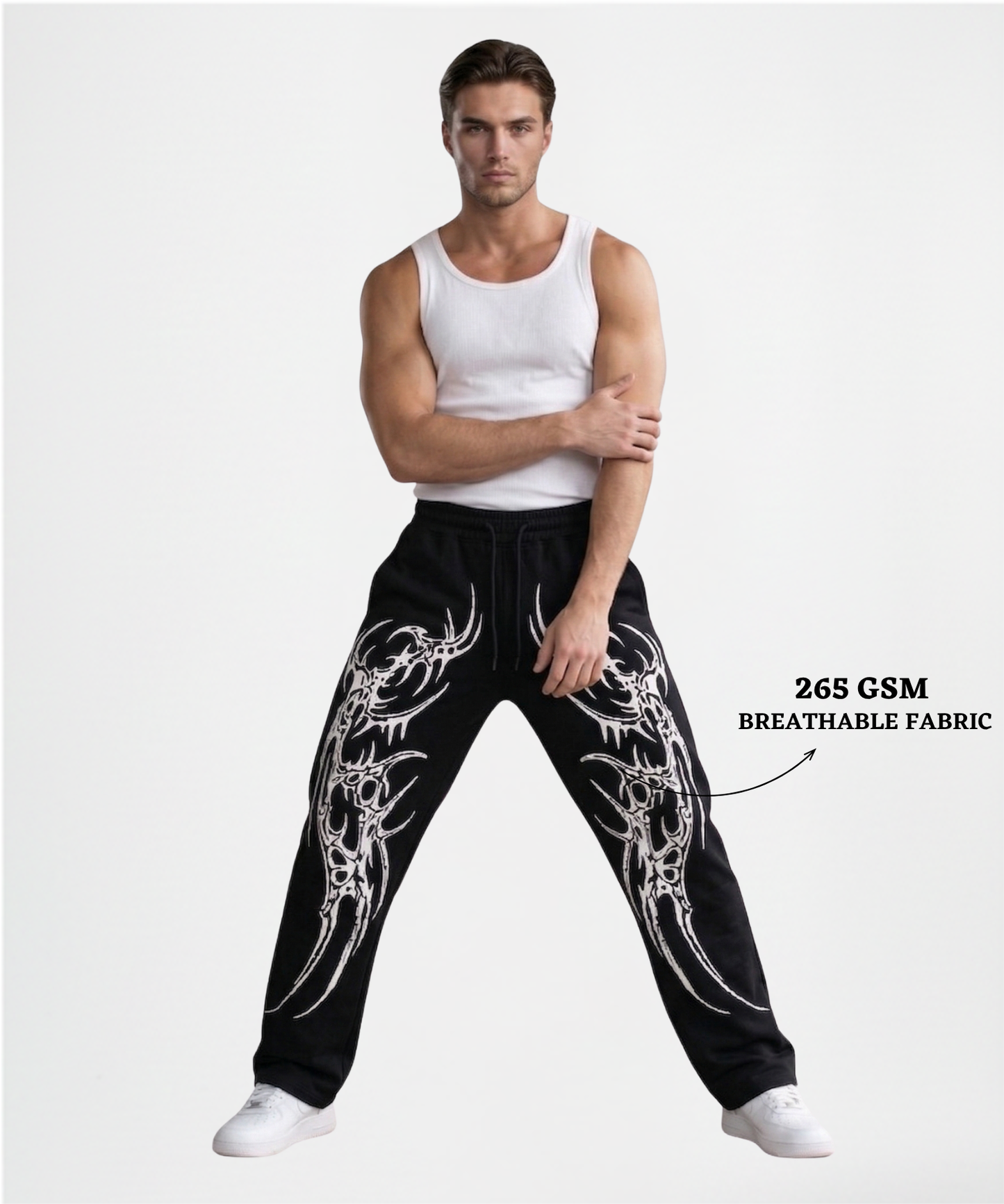 Men’s Premium Cotton Lycra Printed Track Pants (265 GSM) | Baggy Fit