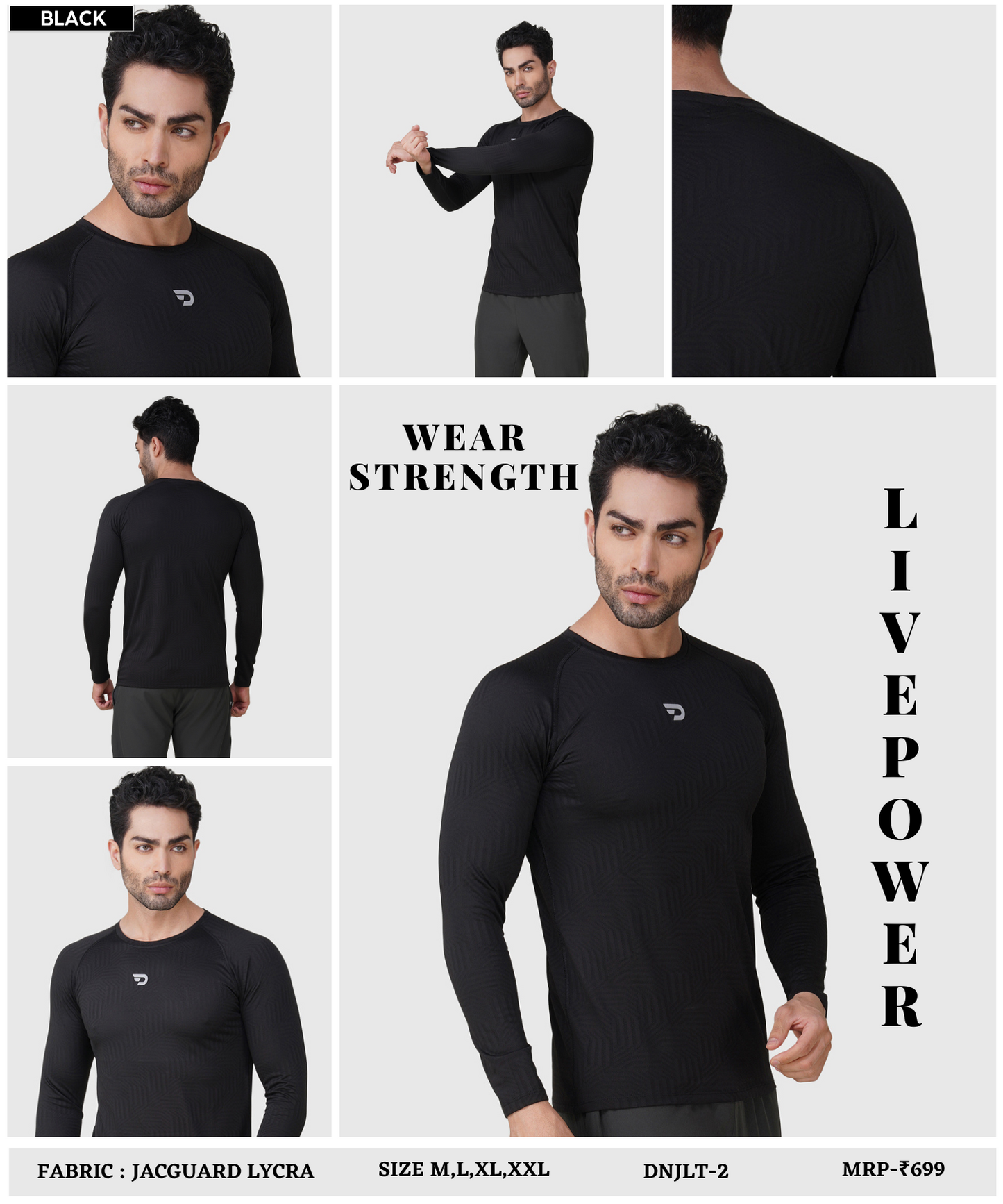 Men’s Jacquard Lycra Full Sleeve T-shirt - Imported Jacquard Lycra (GSM 180-190)