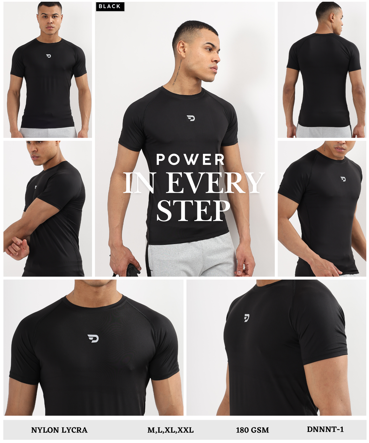 Imported Nylon Lycra Compression T-Shirt (180 GSM) | Quick-Dry Stretch Gym Wear
