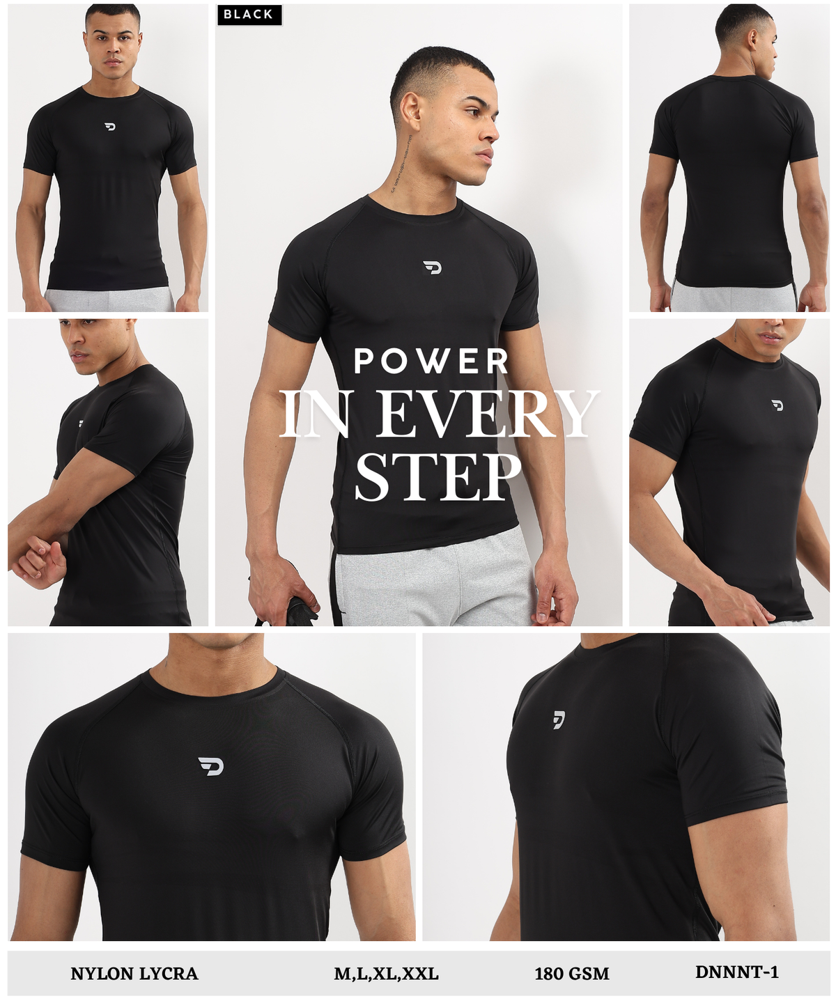 Imported Nylon Lycra Compression T-Shirt (180 GSM) | Quick-Dry Stretch Gym Wear