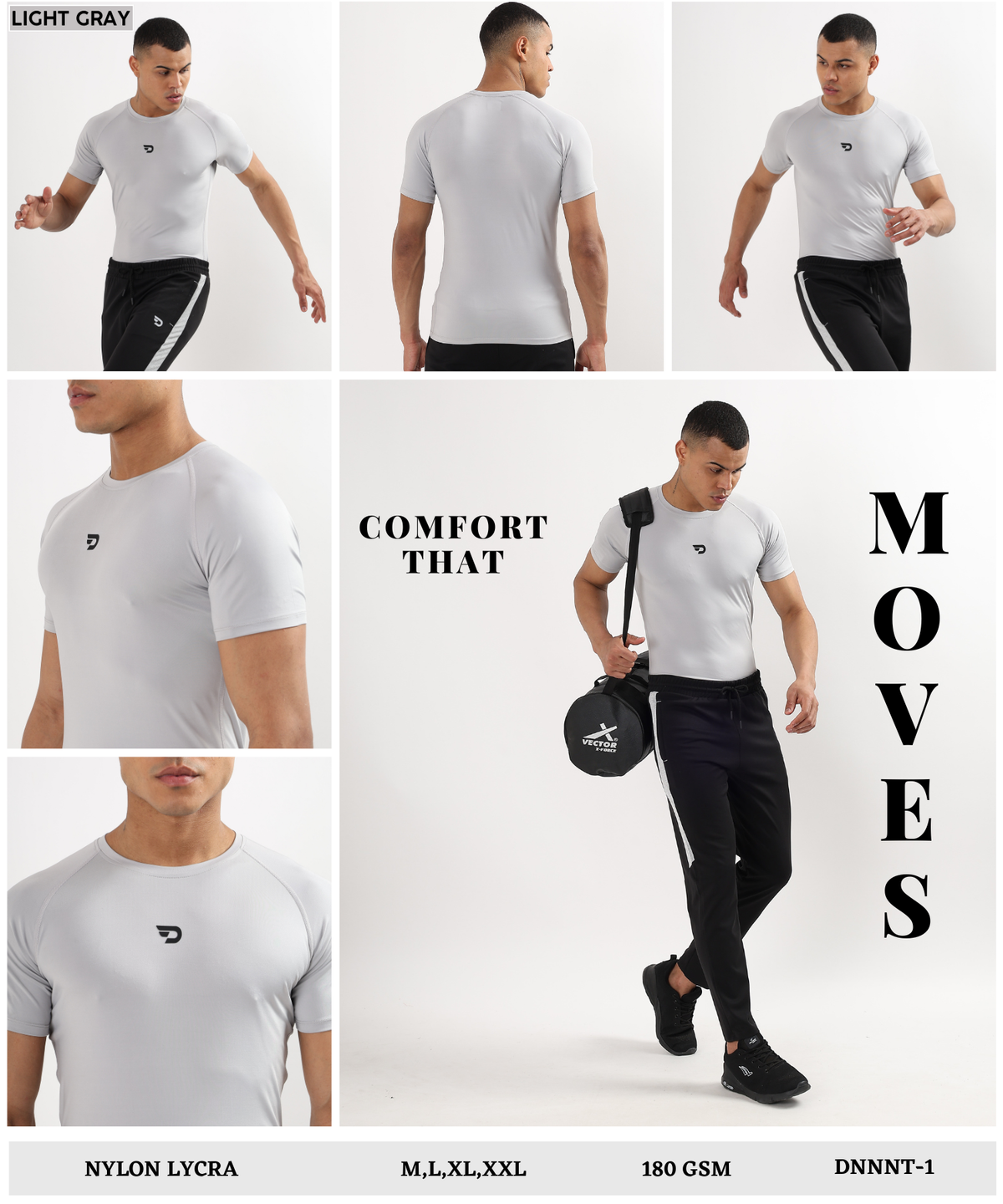 Imported Nylon Lycra Compression T-Shirt (180 GSM) | Quick-Dry Stretch Gym Wear