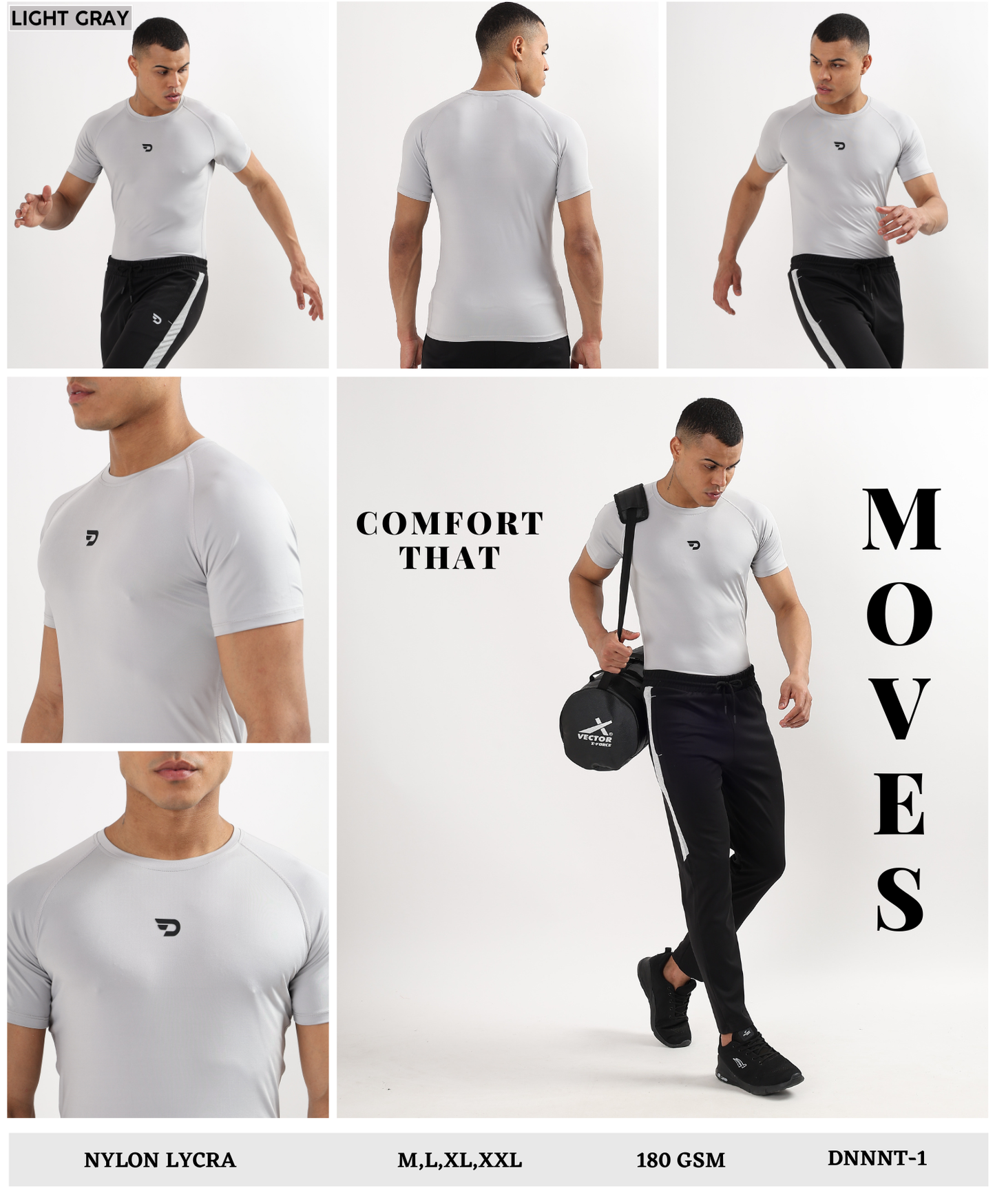 Imported Nylon Lycra Compression T-Shirt (180 GSM) | Quick-Dry Stretch Gym Wear