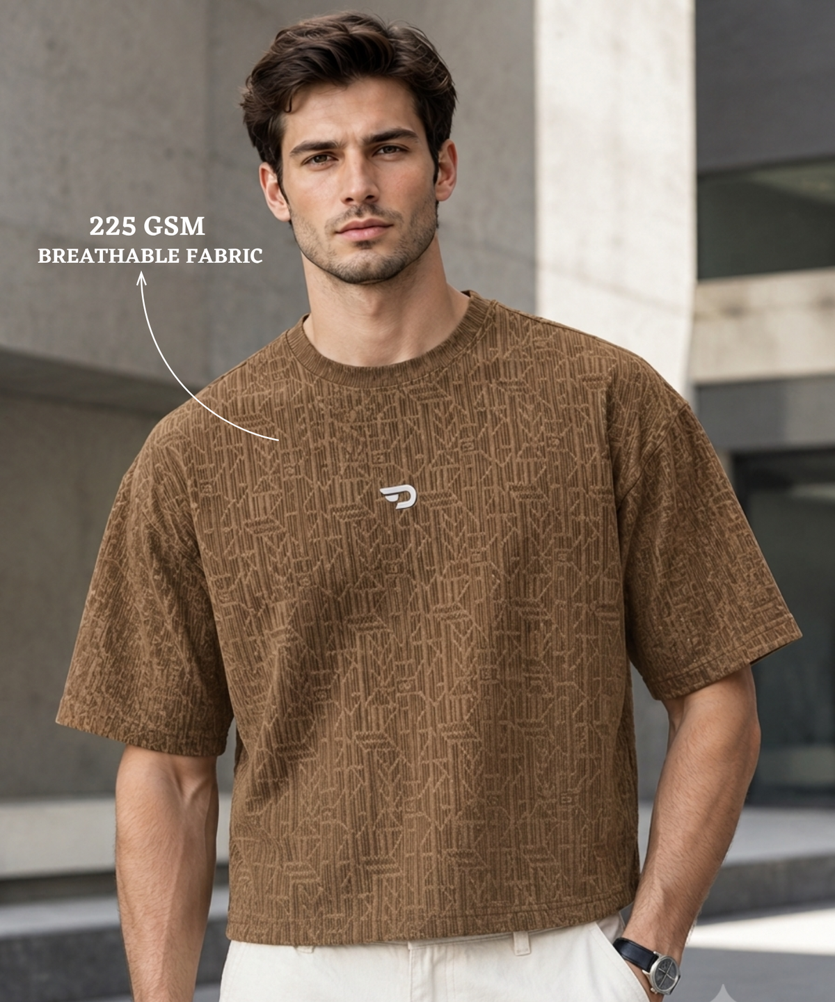 Men's Premium Cordrol Jacquard Oversized Boxy T-Shirt | 225 GSM | Oversized Boxy Fit