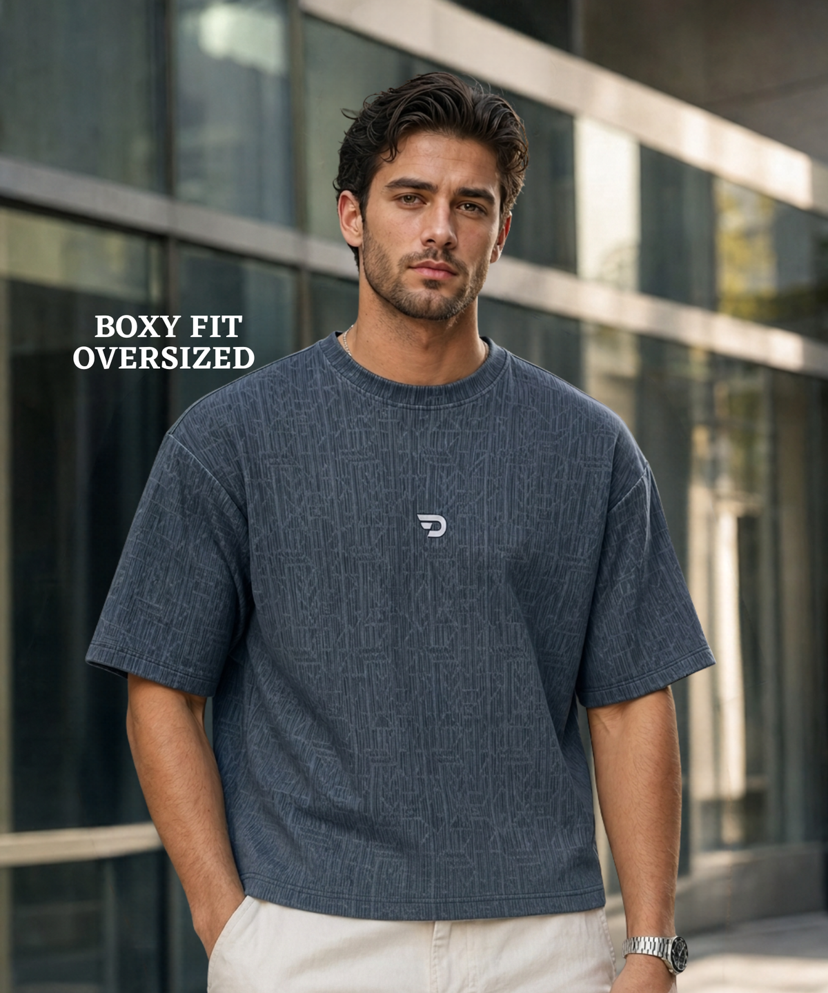 Men's Premium Cordrol Jacquard Oversized Boxy T-Shirt | 225 GSM | Oversized Boxy Fit