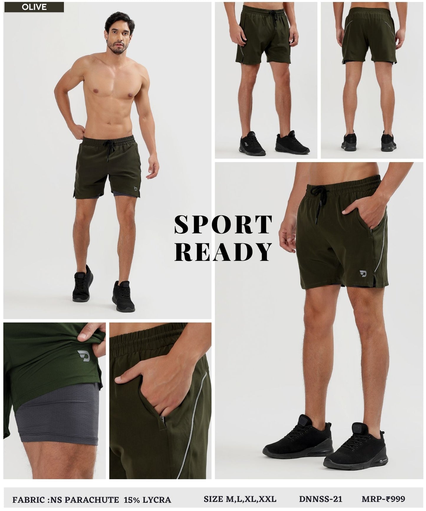 FlexStride  2-in-1 Shorts - Imported Ns Parachute Lycra Shorts (15% Lycra 130)