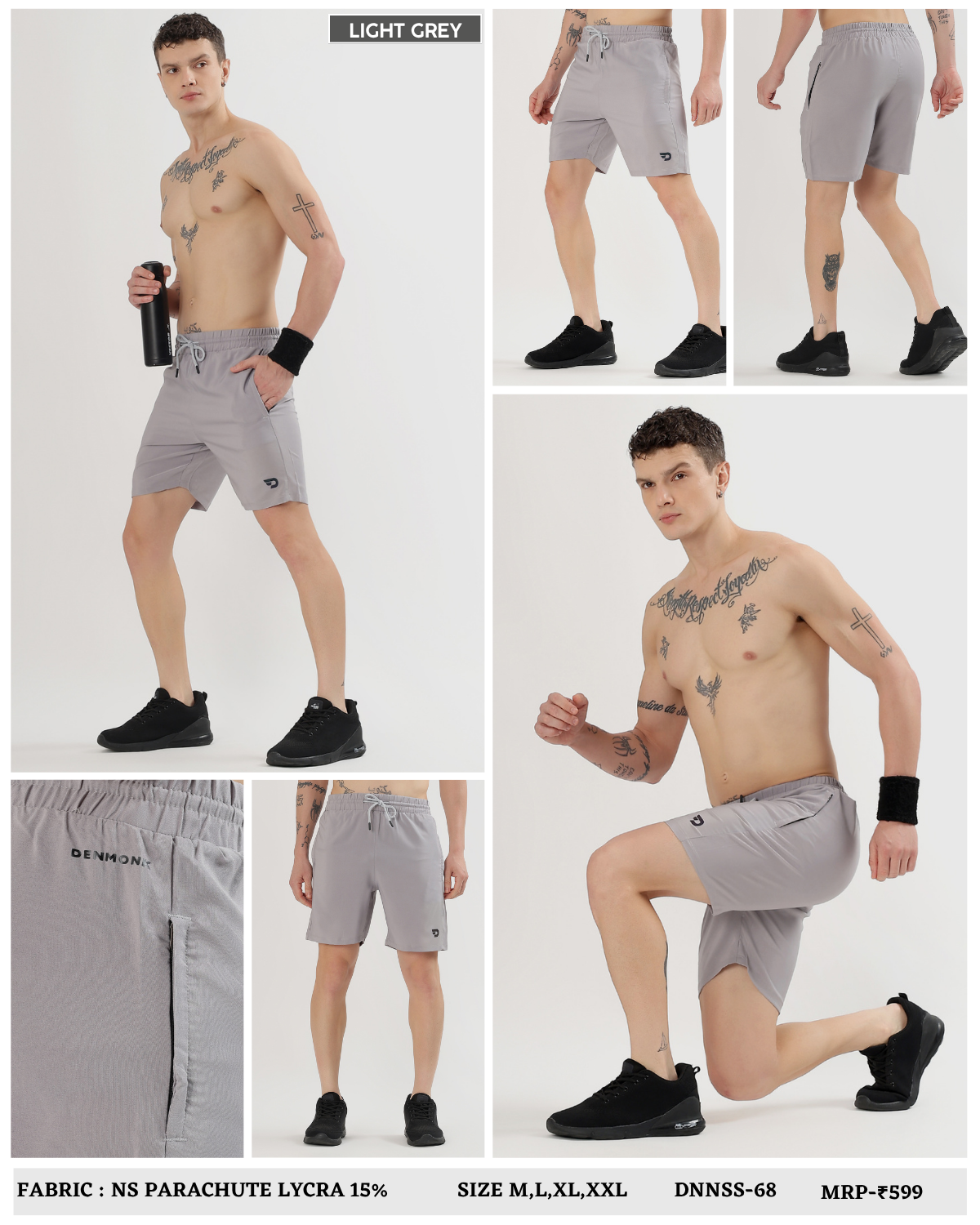 Men’s Solid Active Shorts - Imported Ns Parachute Lycra (15% Lycra 130 GSM)