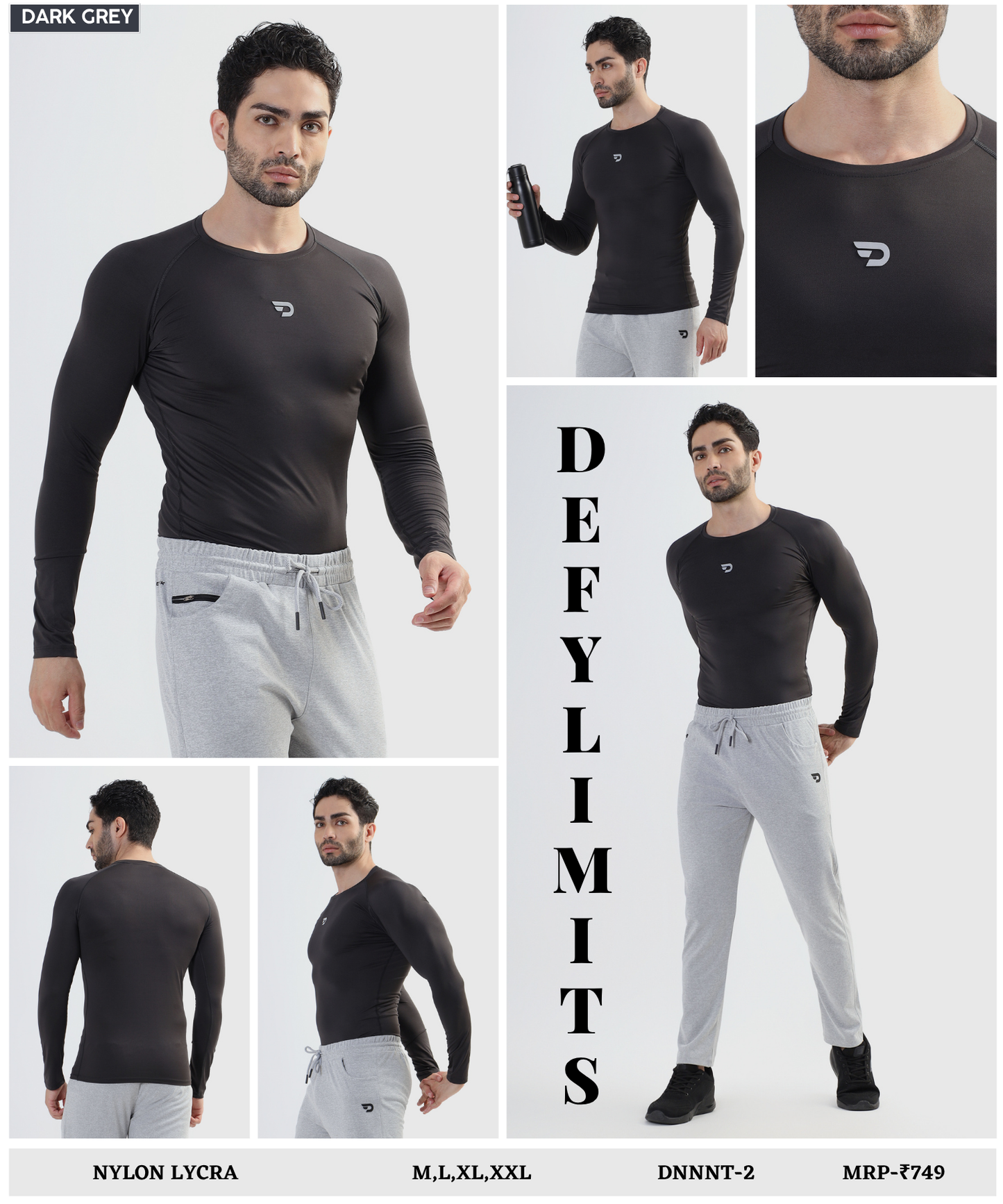 Premium Full Sleeve Nylon Lycra Compression T-Shirt (180 GSM) | Muscle Fit Activewear for Men