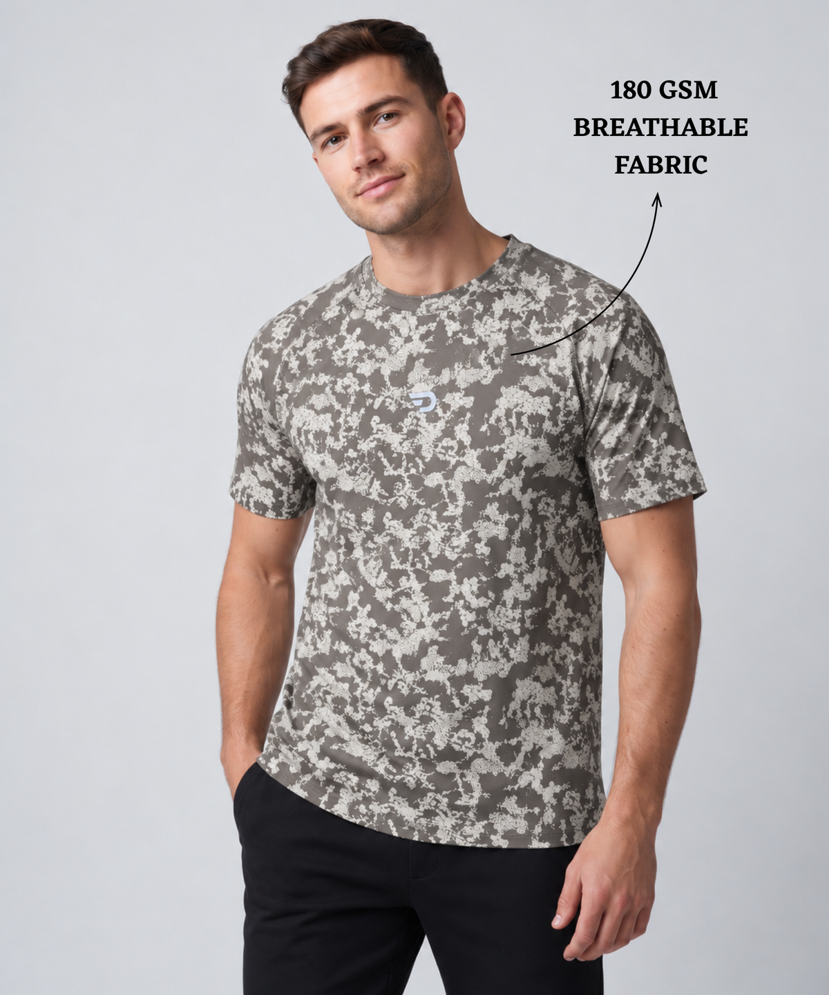 Denmonk Men's Imported Micro Bird Eye Printed Half Sleeve T-Shirt | Abstract Camo Print | 180 GSM | Regular Fit