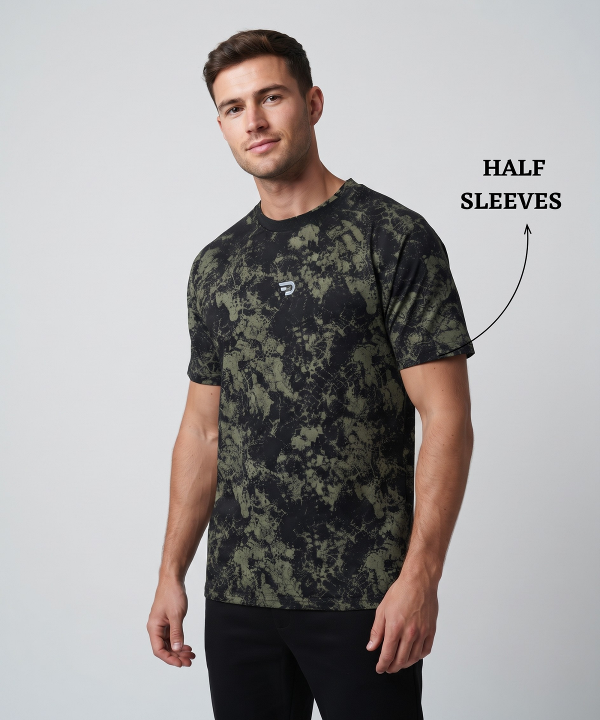 Denmonk Men's Imported Micro Bird Eye Printed Half Sleeve T-Shirt | Abstract Camo Print | 180 GSM | Regular Fit