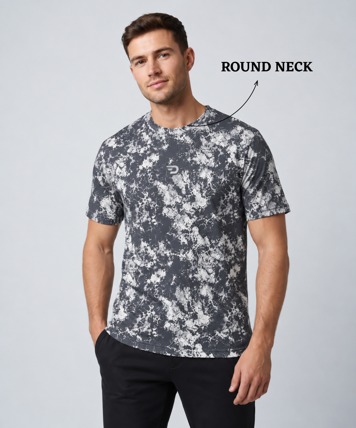Denmonk Men's Imported Micro Bird Eye Printed Half Sleeve T-Shirt | Abstract Camo Print | 180 GSM | Regular Fit