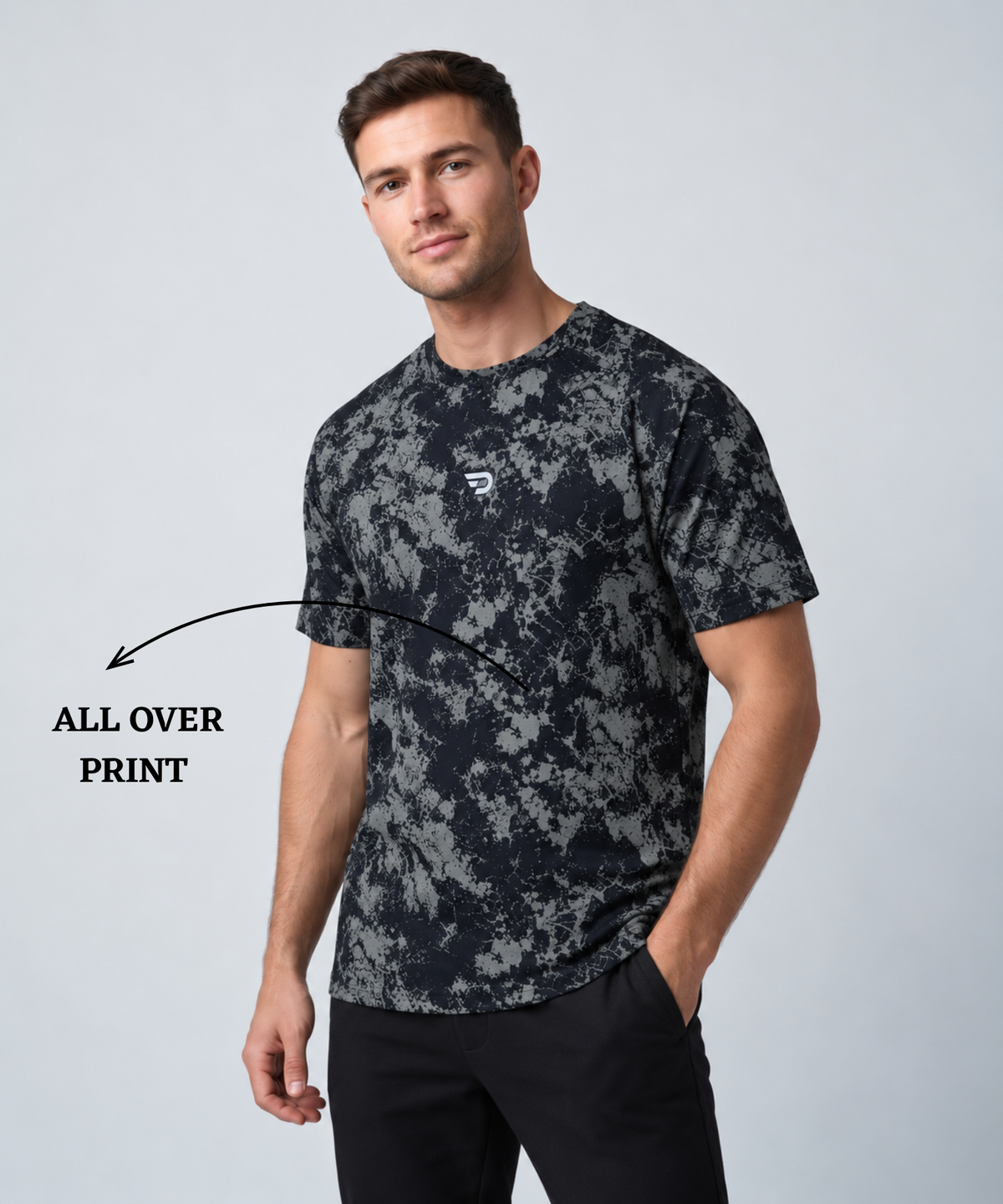 Denmonk Men's Imported Micro Bird Eye Printed Half Sleeve T-Shirt | Abstract Camo Print | 180 GSM | Regular Fit