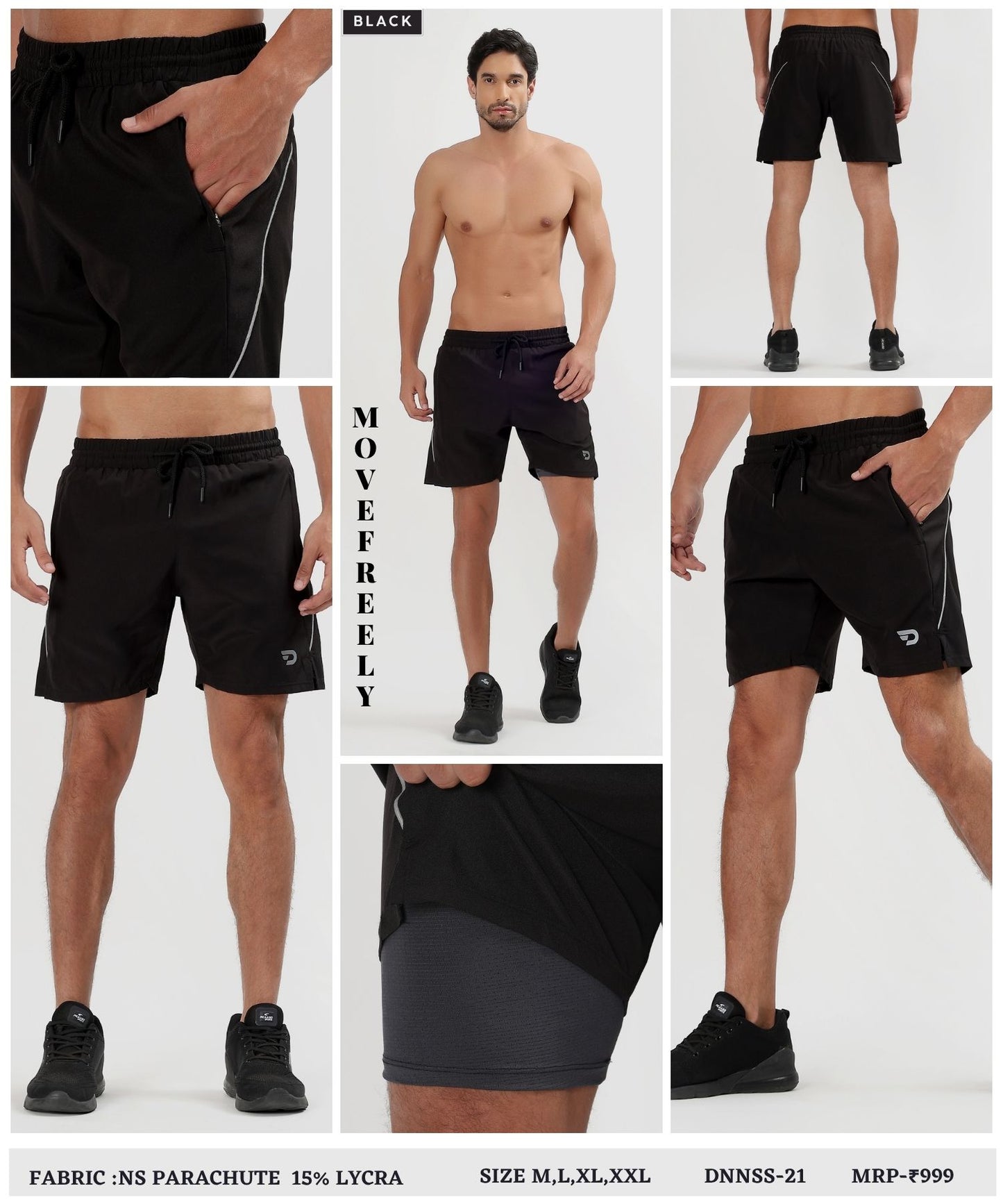 FlexStride  2-in-1 Shorts - Imported Ns Parachute Lycra Shorts (15% Lycra 130)