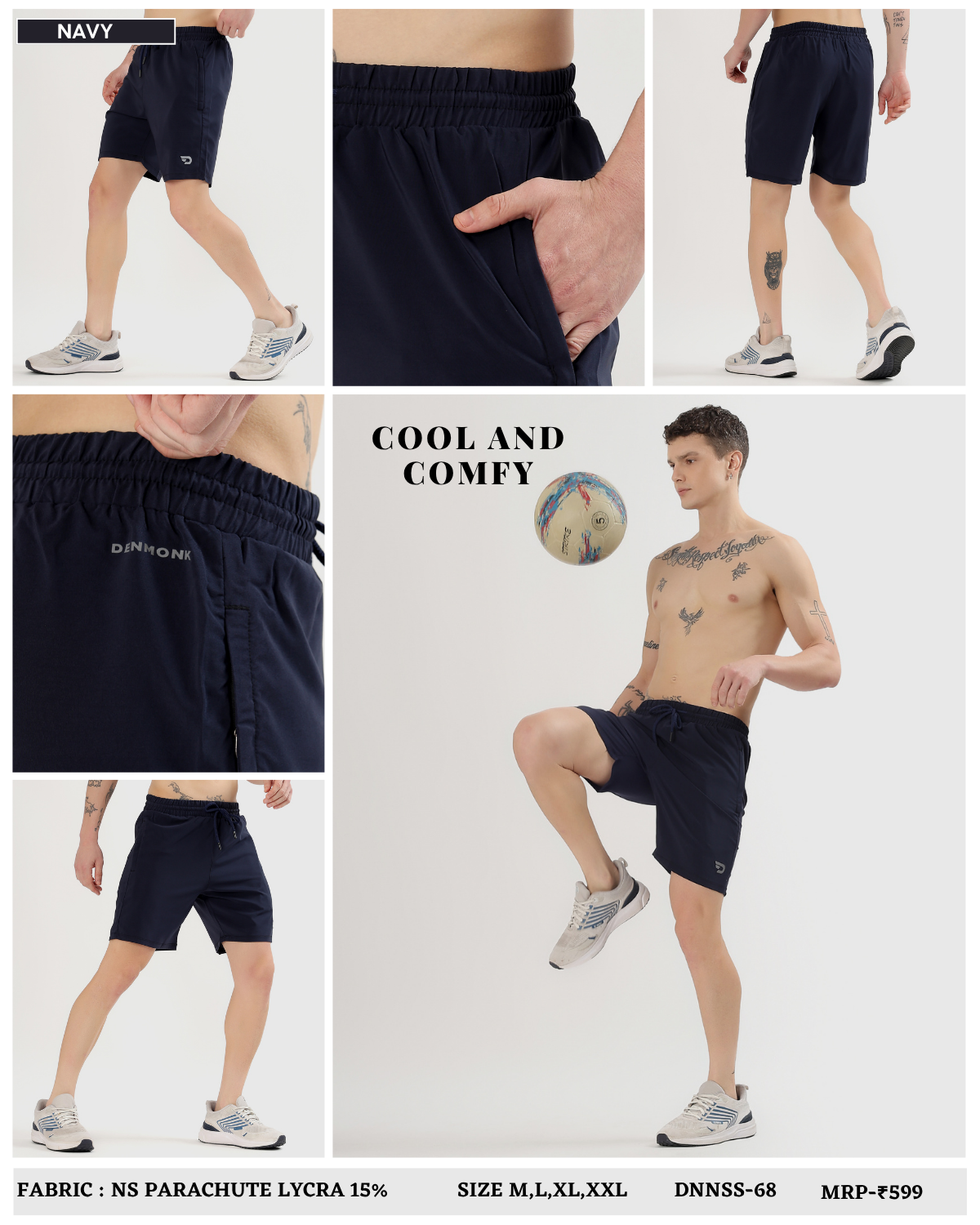 Men’s Solid Active Shorts - Imported Ns Parachute Lycra (15% Lycra 130 GSM)