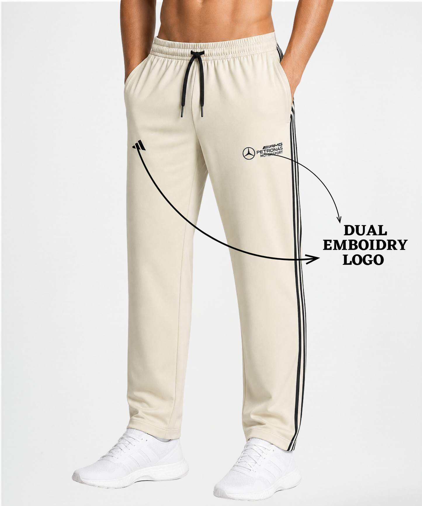 Imported Ns Parachute Lycra TrackPant (30% Lycra 200 GSM)| 3 Strip Design|Dual Embroidery Logo