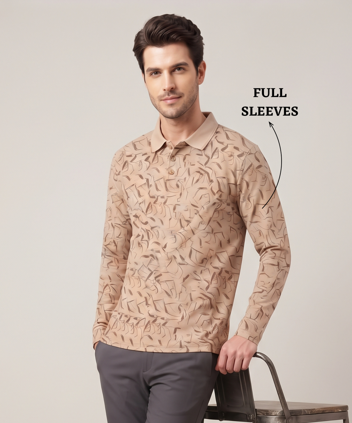 Denmonk Men’s Premium Korean Check Printed Full Sleeve Polo T-Shirt | 180 GSM | Regular Fit