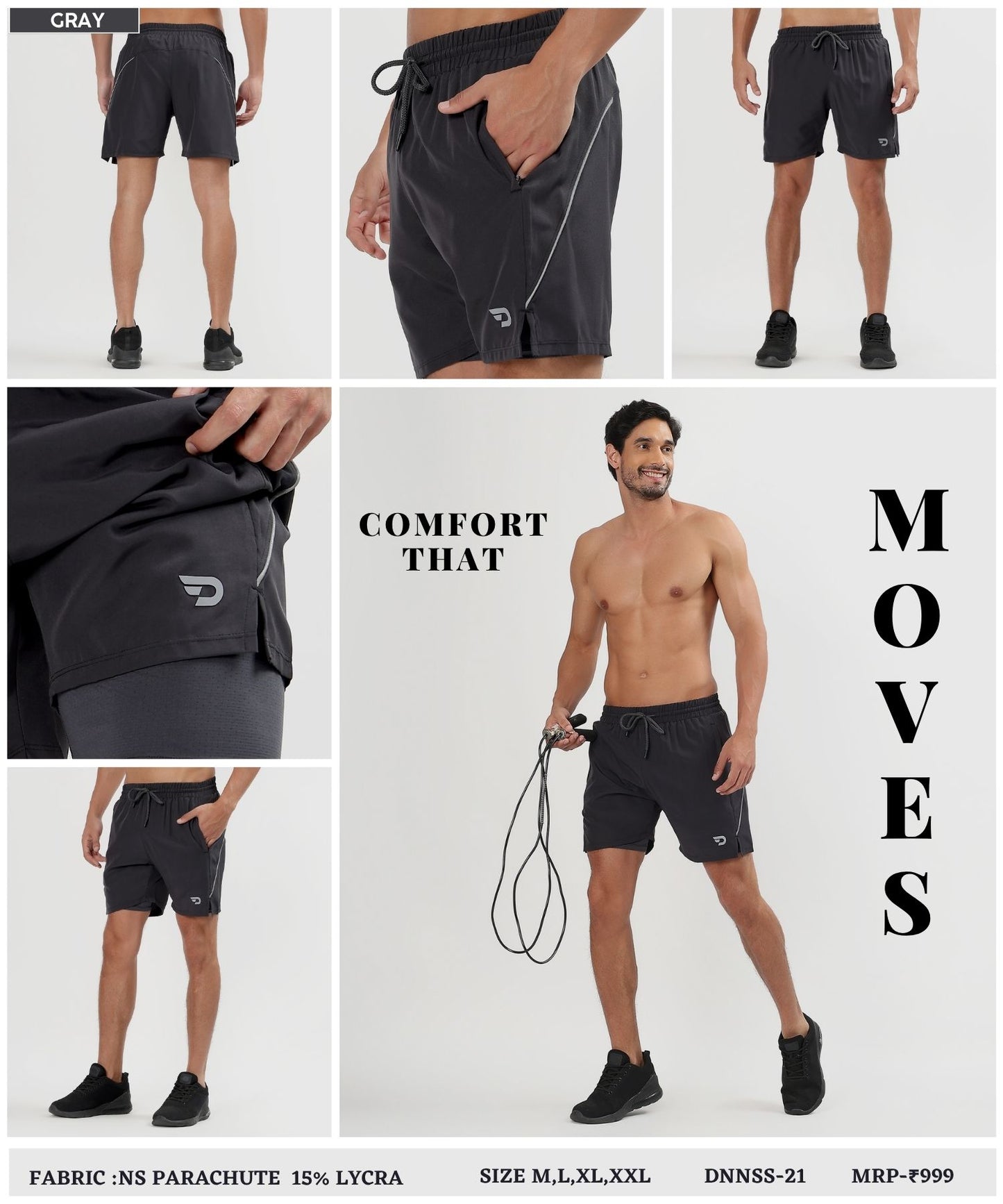 FlexStride  2-in-1 Shorts - Imported Ns Parachute Lycra Shorts (15% Lycra 130)