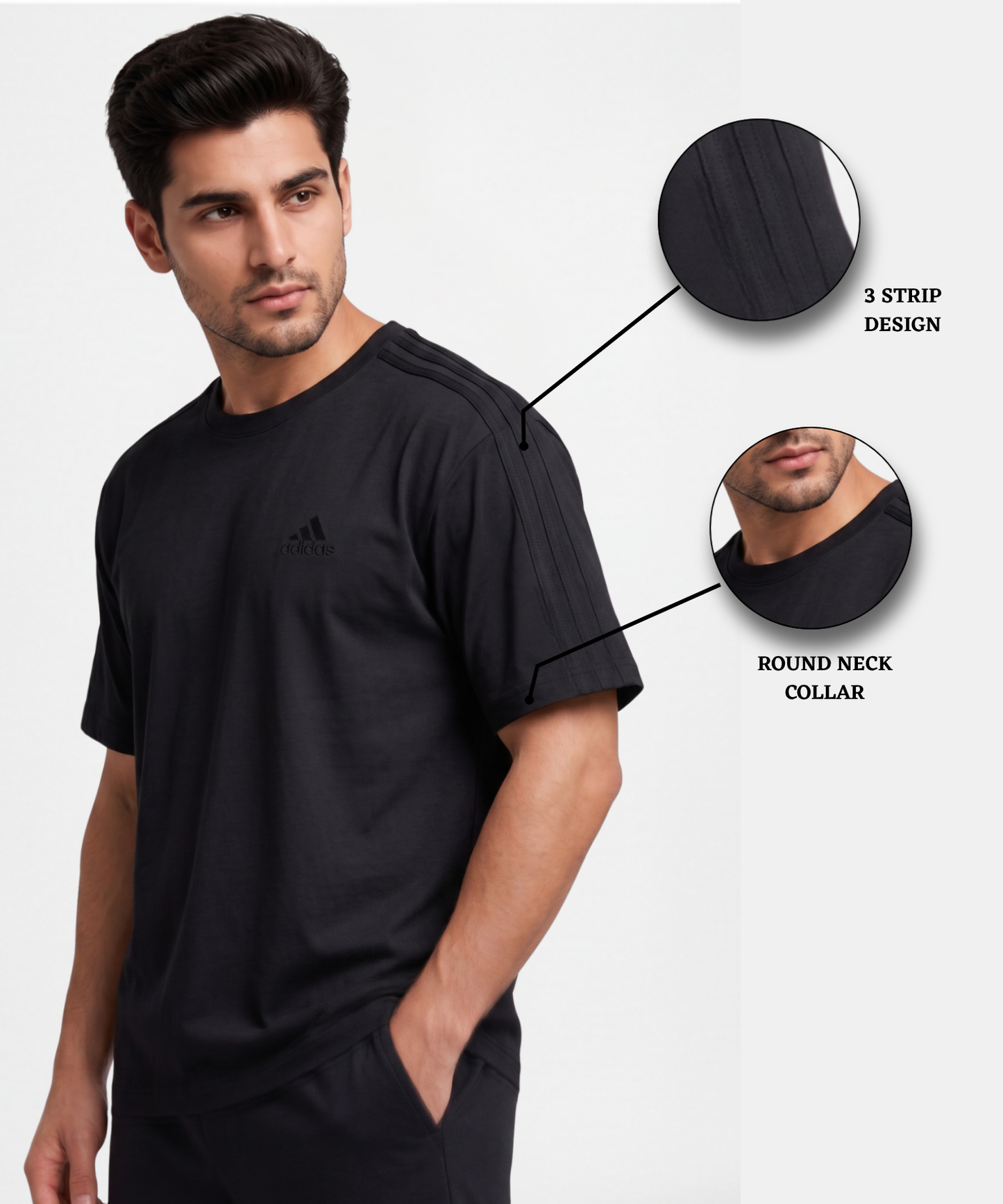 Men’s Premium Cotton Feel Over Sized T-shirts – 220 GSM | 3 Strip Same Colour Design