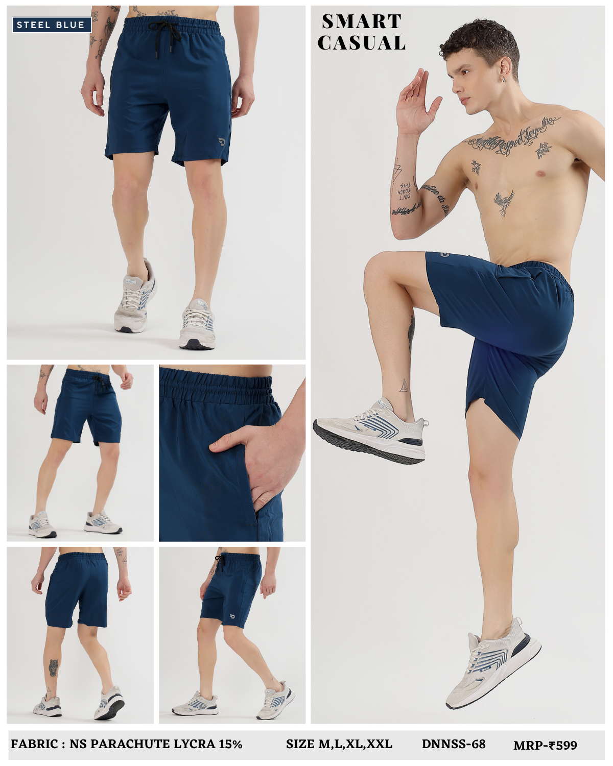 Men’s Solid Active Shorts - Imported Ns Parachute Lycra (15% Lycra 130 GSM)