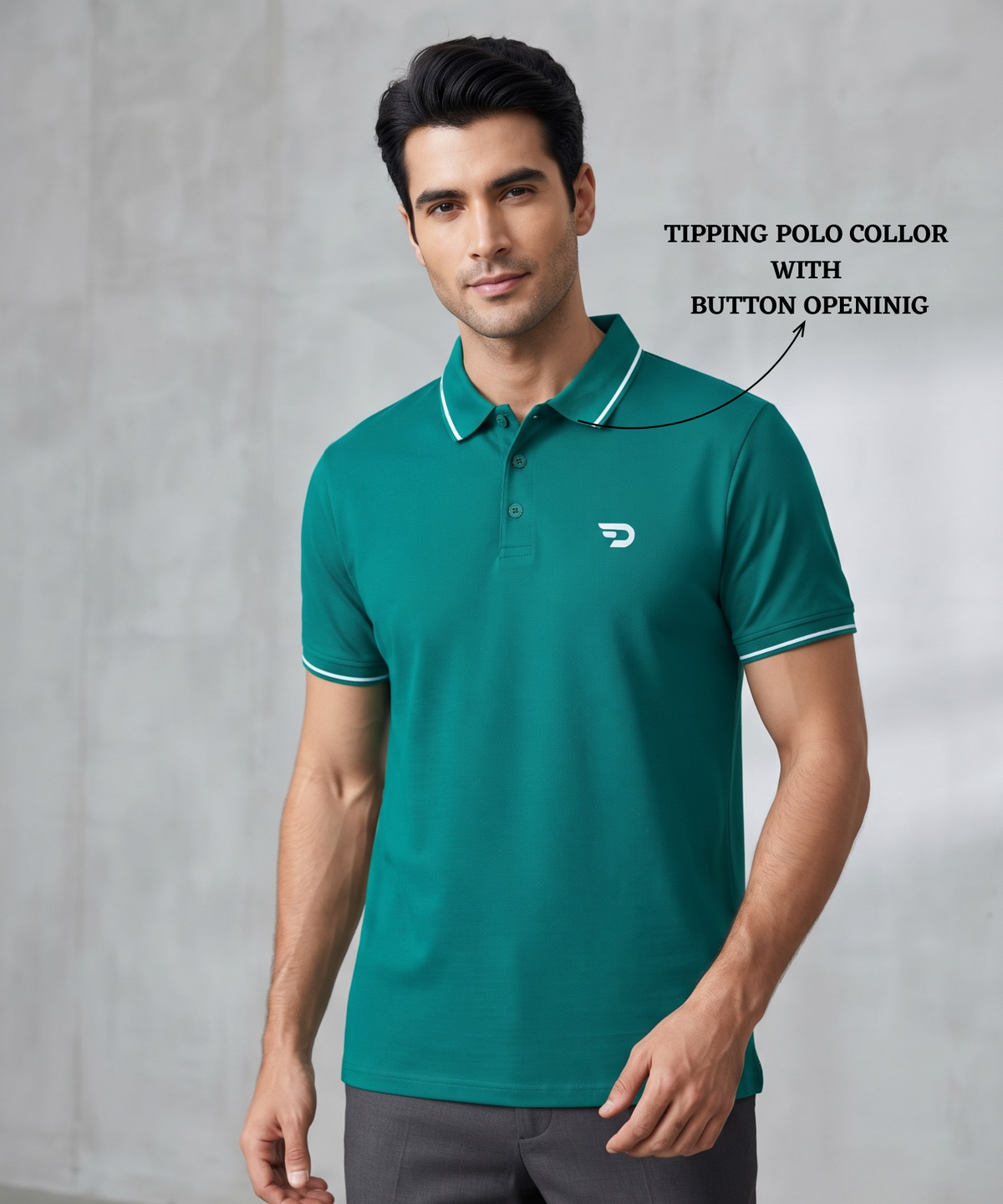 Denmonk Men’s Premium Cotton Matty Lycra Polo T-Shirt with Contrast Tipping & 3D Reflective Logo | 220 GSM | Regular Fit