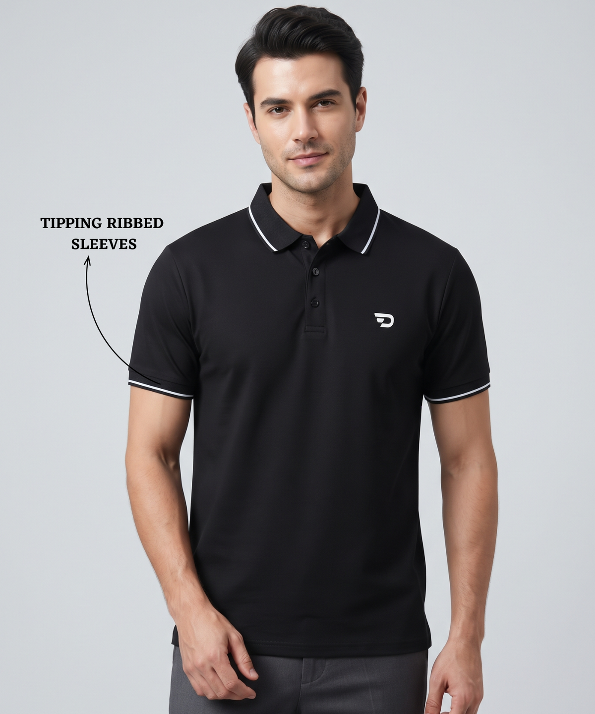 Denmonk Men’s Premium Cotton Matty Lycra Polo T-Shirt with Contrast Tipping & 3D Reflective Logo | 220 GSM | Regular Fit
