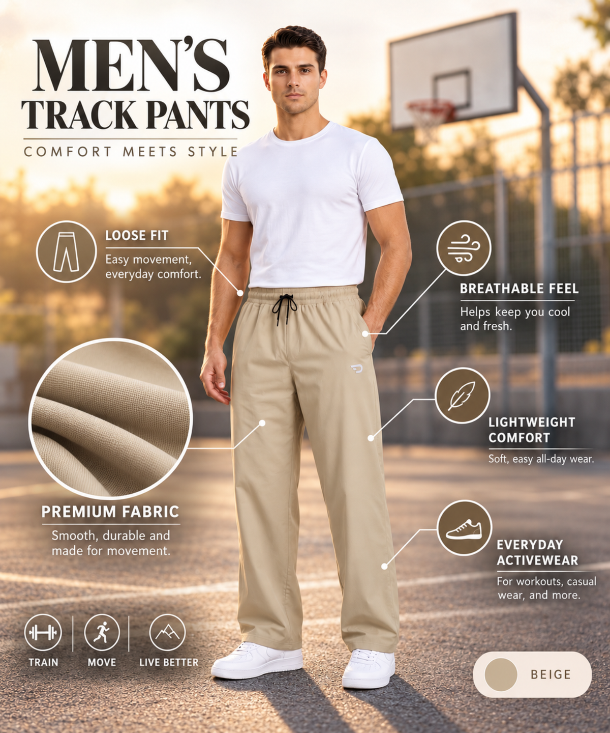 Men’s Imported Cotton Feel Terry Lycra Track Pants With Back Pockets | 250 GSM | Baggy Loose Fit