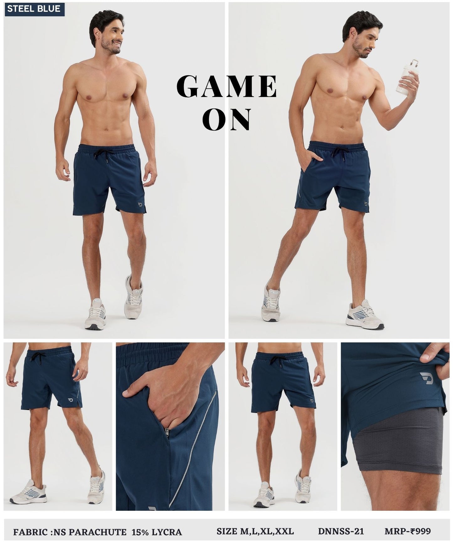 FlexStride  2-in-1 Shorts - Imported Ns Parachute Lycra Shorts (15% Lycra 130)