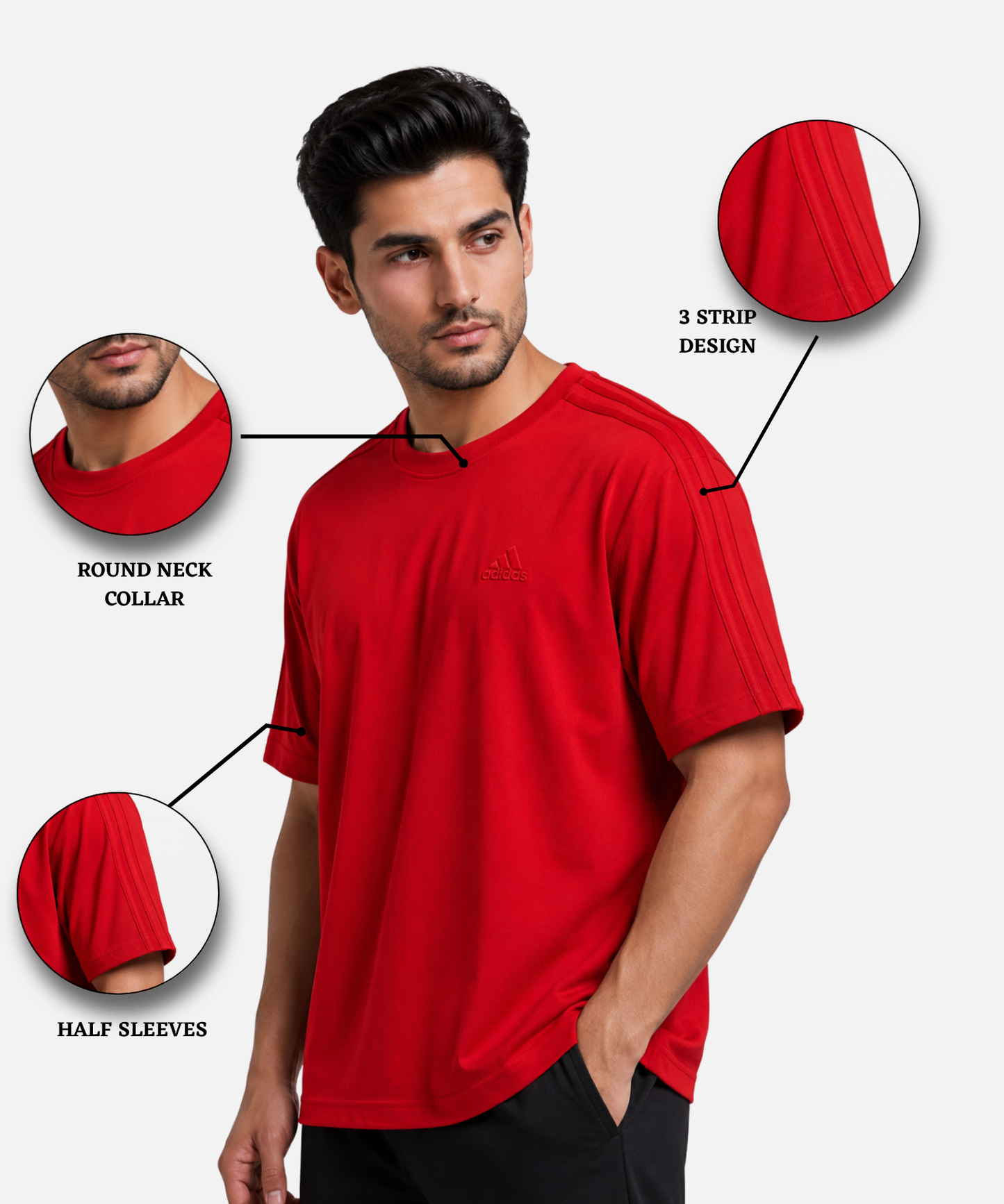 Men’s Premium Cotton Feel Over Sized T-shirts – 220 GSM | 3 Strip Same Colour Design