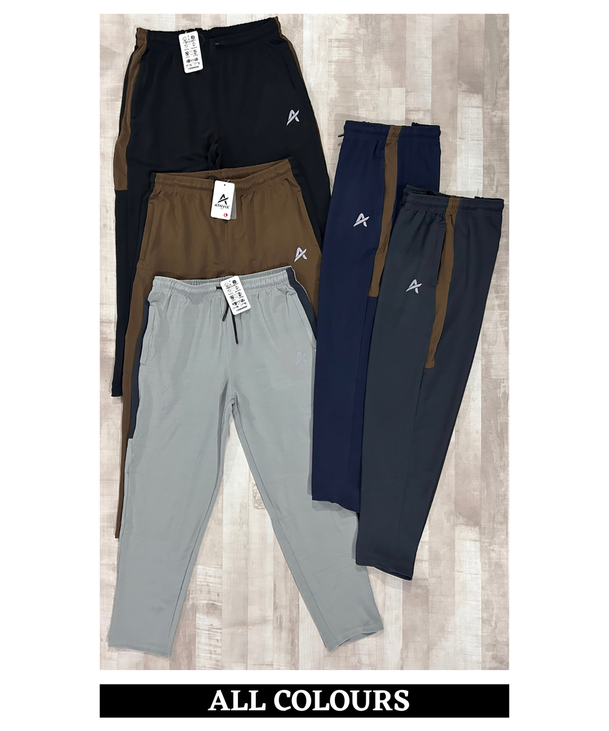 Men's Imported Dobby Lycra Track Pants with Half Color Contrast Side Panel | Athvix Active Wear By Denmonk | GSM 230 | Slim Fit