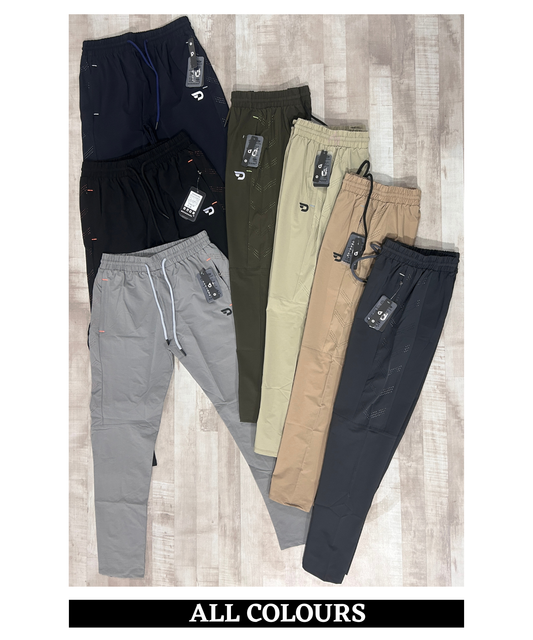 Imported Nylon Crush Lycra Trackpant – 180 GSM  Stylish Laser Cut Patch Design