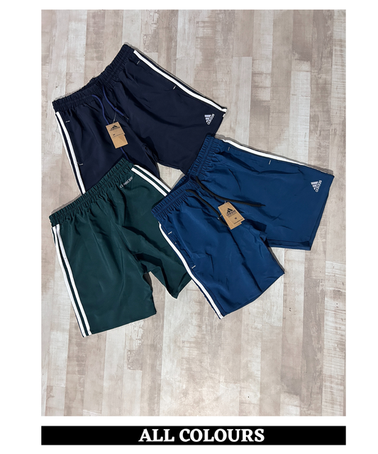 Imported Ns Parachute Lycra Shorts (15% Lycra 130 GSM) | With 3 Strip Design