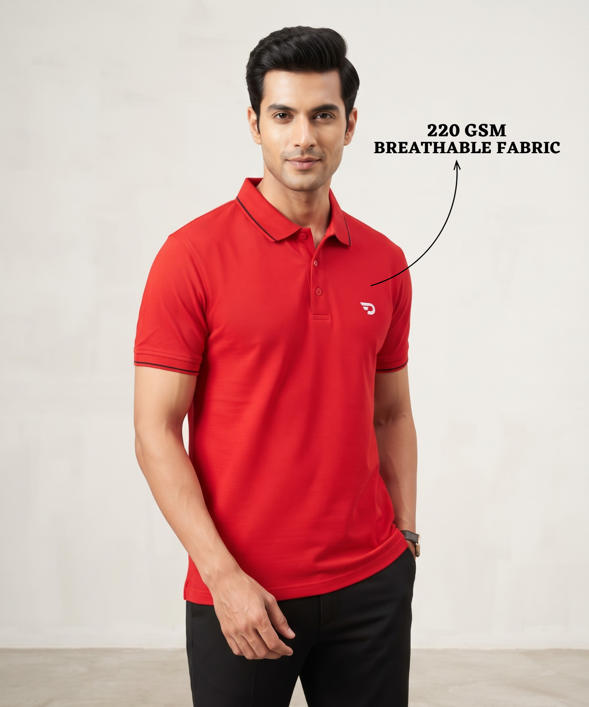 Denmonk Men’s Premium Cotton Matty Lycra Polo T-Shirt with Contrast Tipping  | 220 GSM | Regular Fit