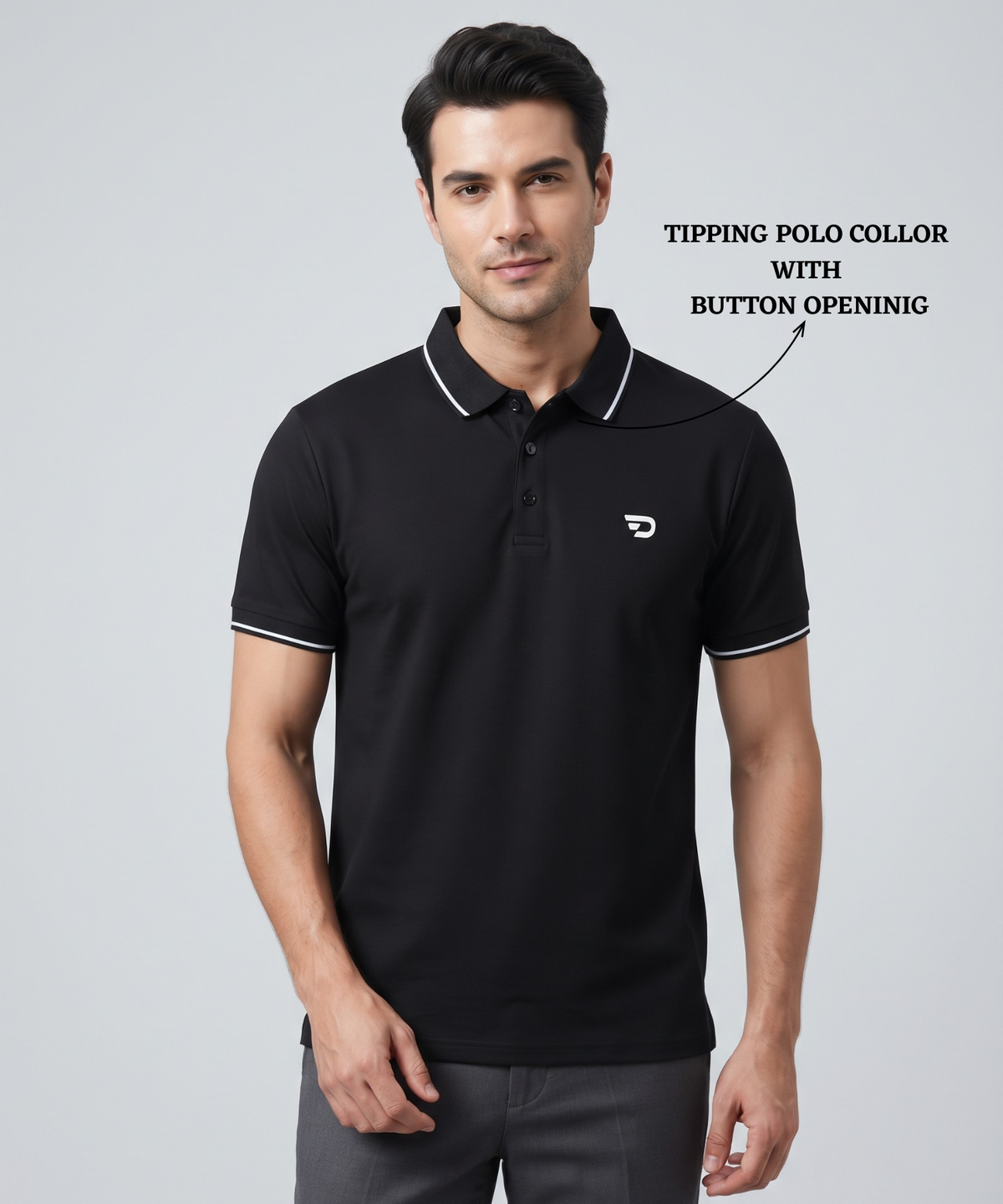 Denmonk Men’s Premium Cotton Matty Lycra Polo T-Shirt with Contrast Tipping  | 220 GSM | Regular Fit