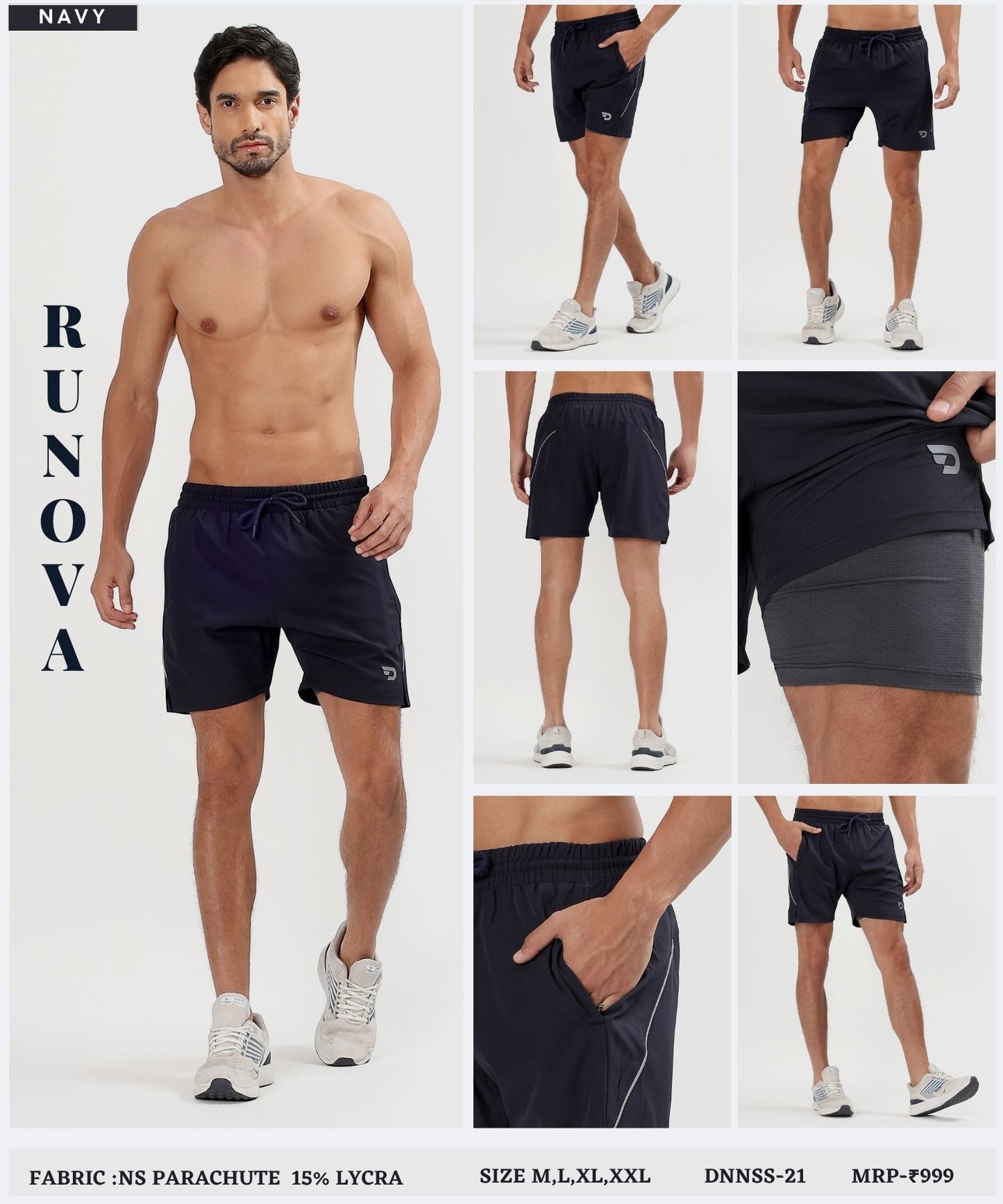 FlexStride  2-in-1 Shorts - Imported Ns Parachute Lycra Shorts (15% Lycra 130)