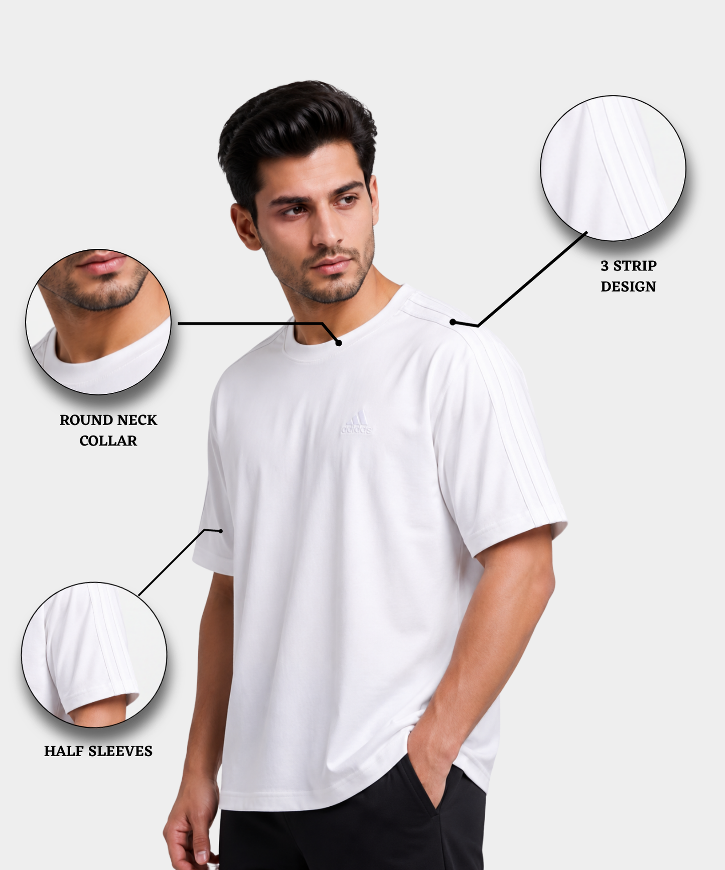 Men’s Premium Cotton Feel Over Sized T-shirts – 220 GSM | 3 Strip Same Colour Design