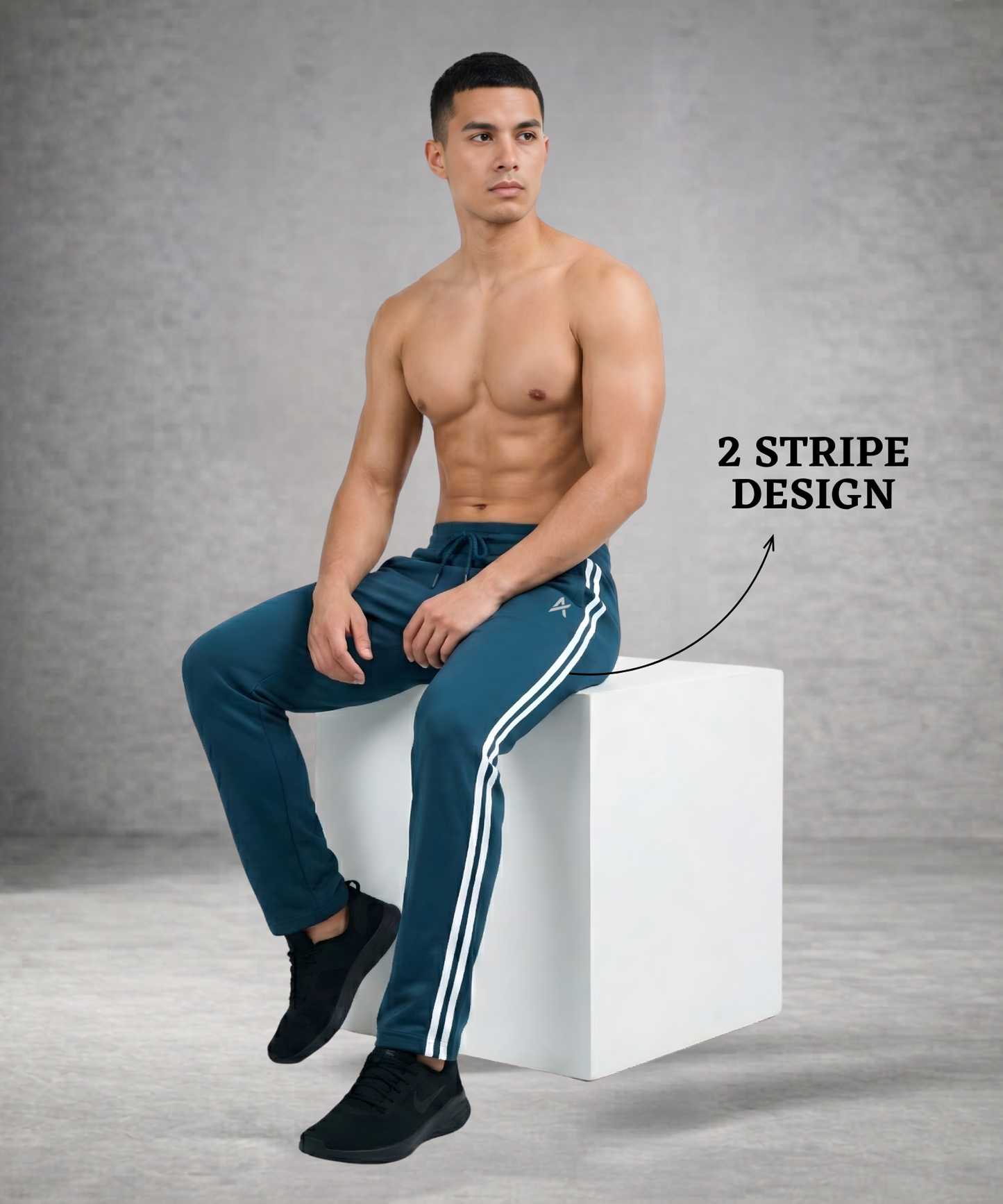 Men’s Premium 4-Way Lycra Track Pant (240 GSM) – Dual White Stripe Design | Athvix Active wear by Denmonk