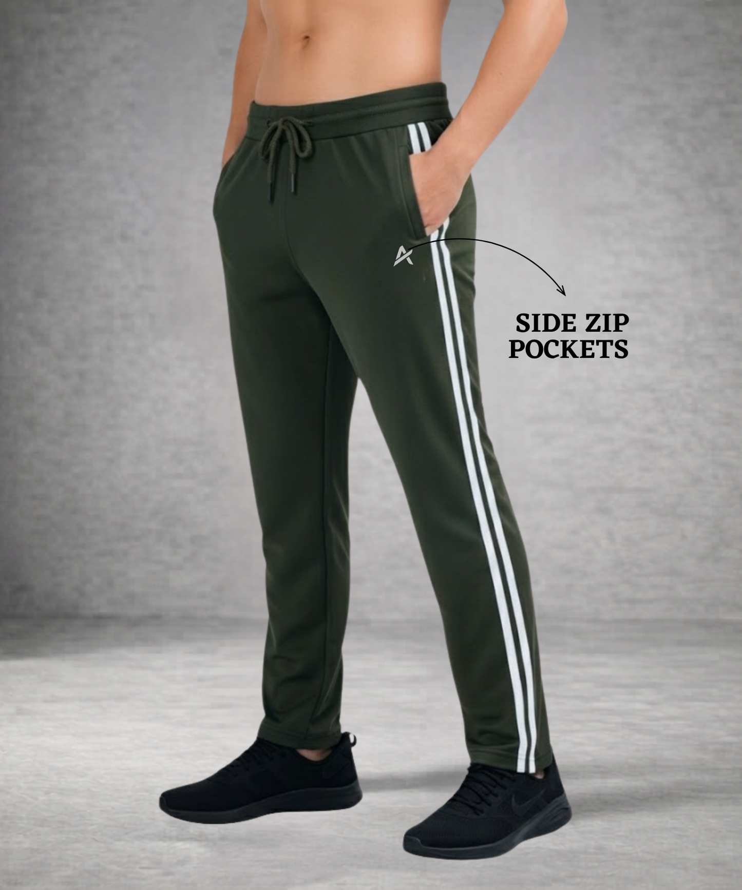 Men’s Premium 4-Way Lycra Track Pant (240 GSM) – Dual White Stripe Design | Athvix Active wear by Denmonk