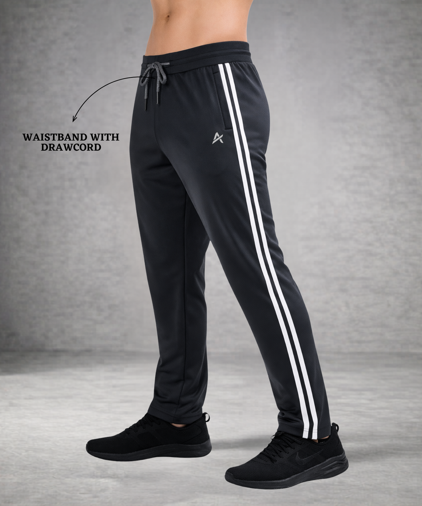 Men’s Premium 4-Way Lycra Track Pant (240 GSM) – Dual White Stripe Design | Athvix Active wear by Denmonk