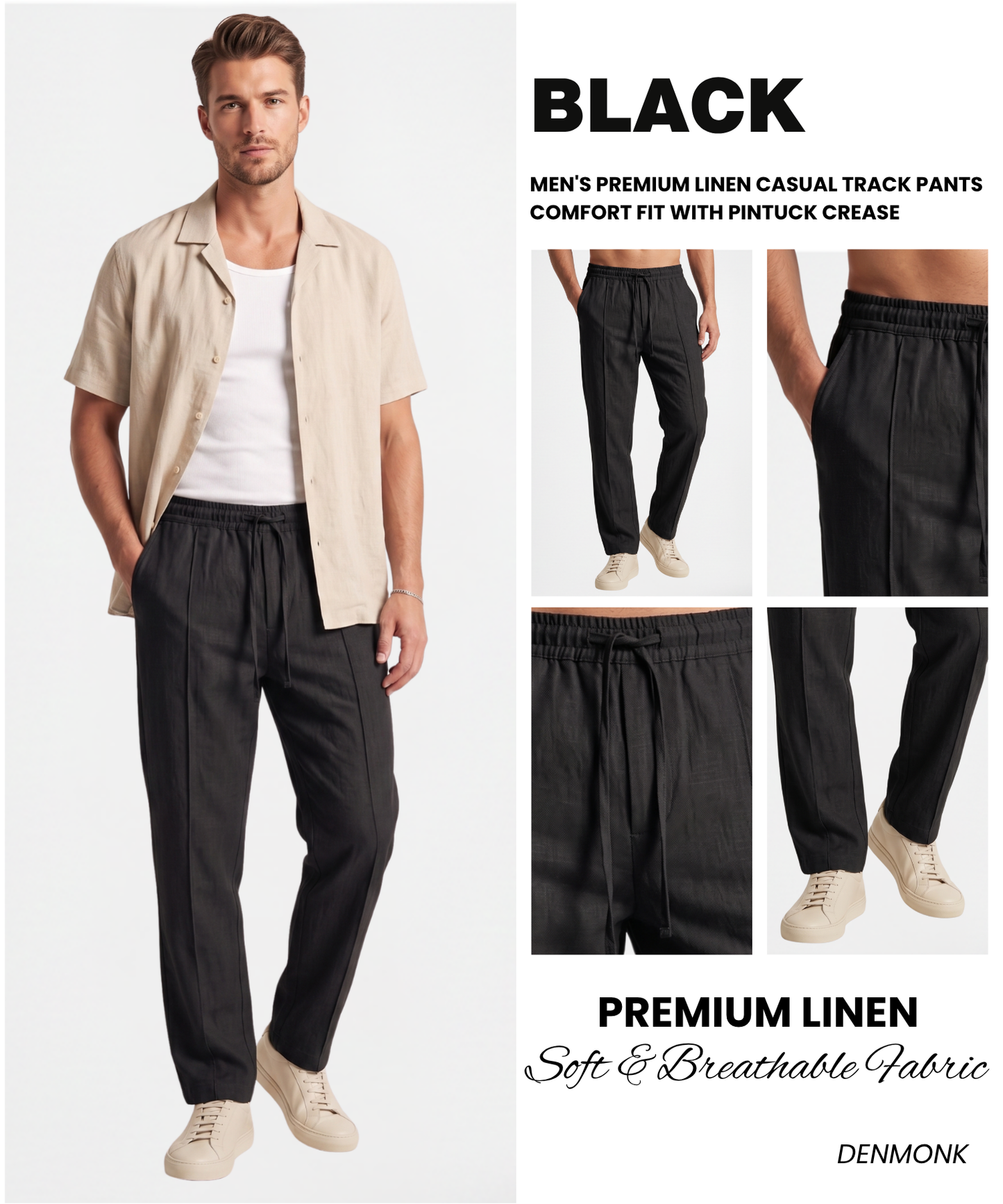 Men's Premium Linen Casual Track Pants | Comfort Fit with Pintuck Crease